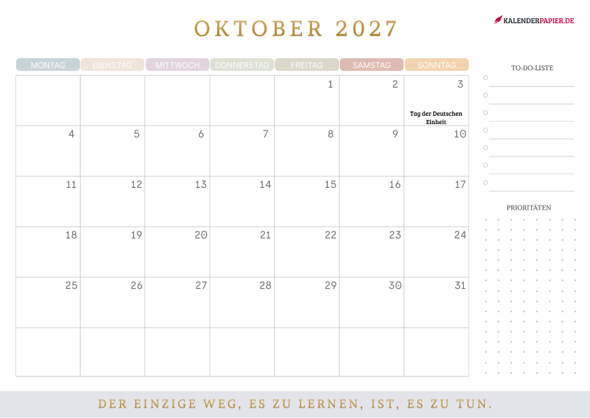 Kalender Oktober 2027