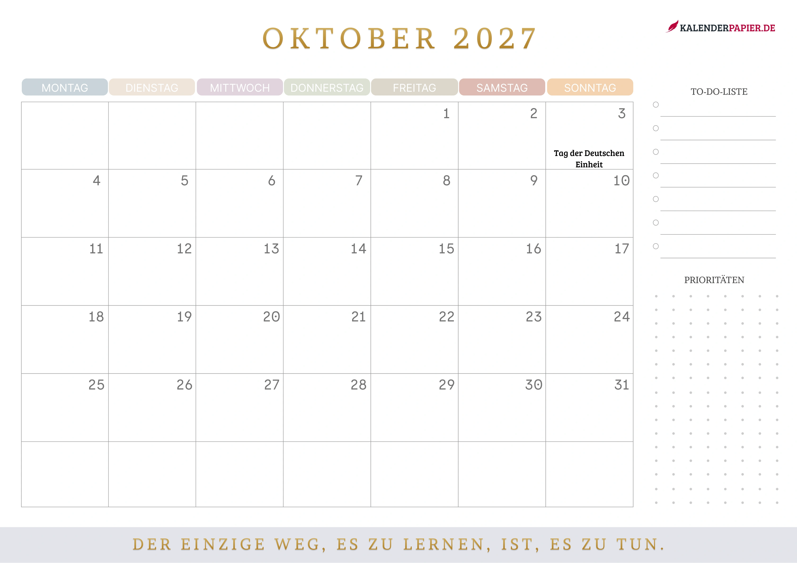 Kalender Oktober 2027