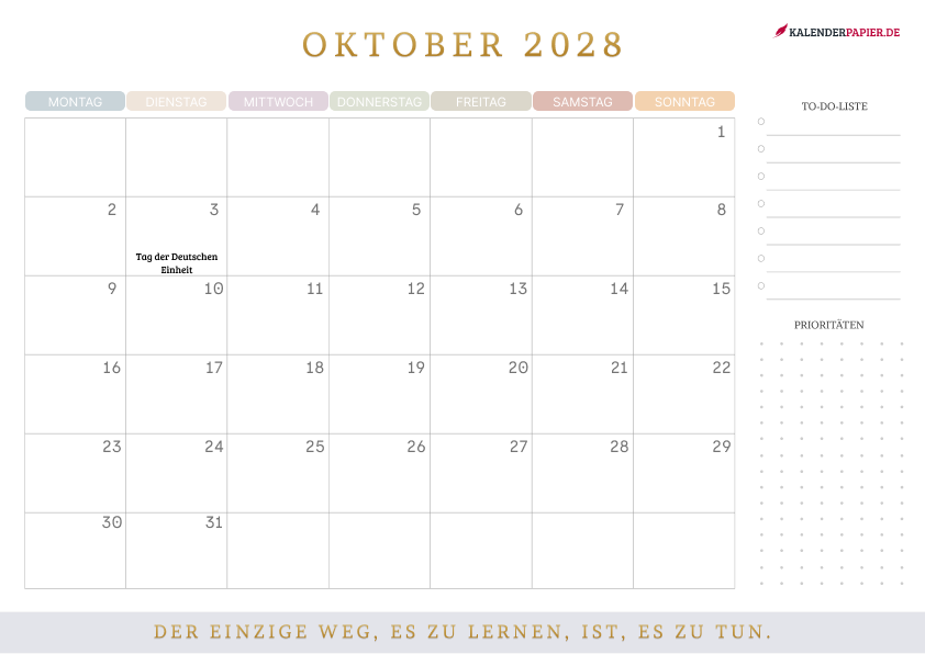 Kalender Oktober 2028
