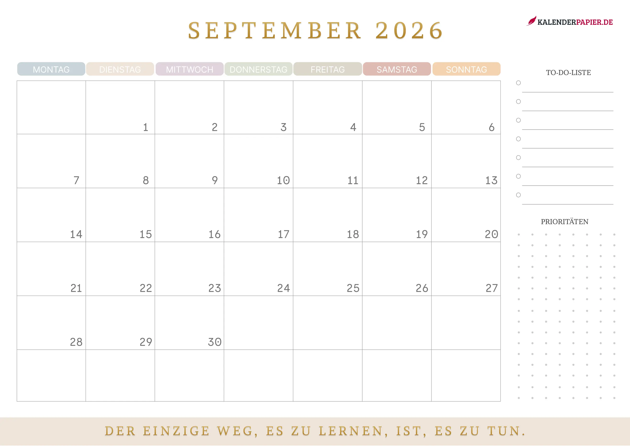 Kalender September 2026