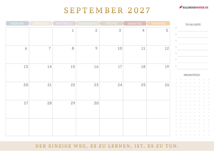 Kalender September 2027