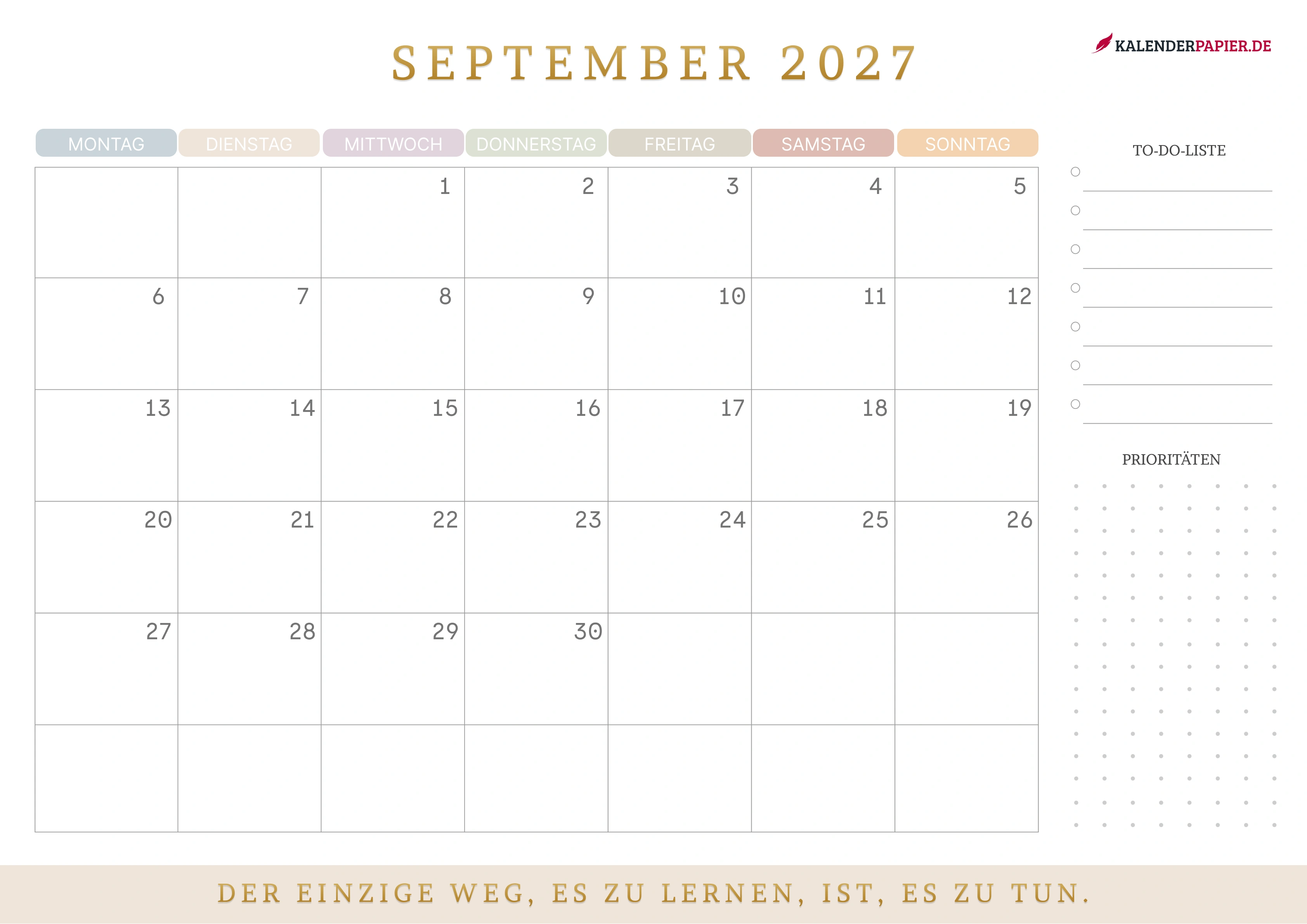 Kalender September 2027