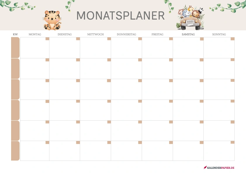 monatsplaner 2026 mit Kalenderwochen