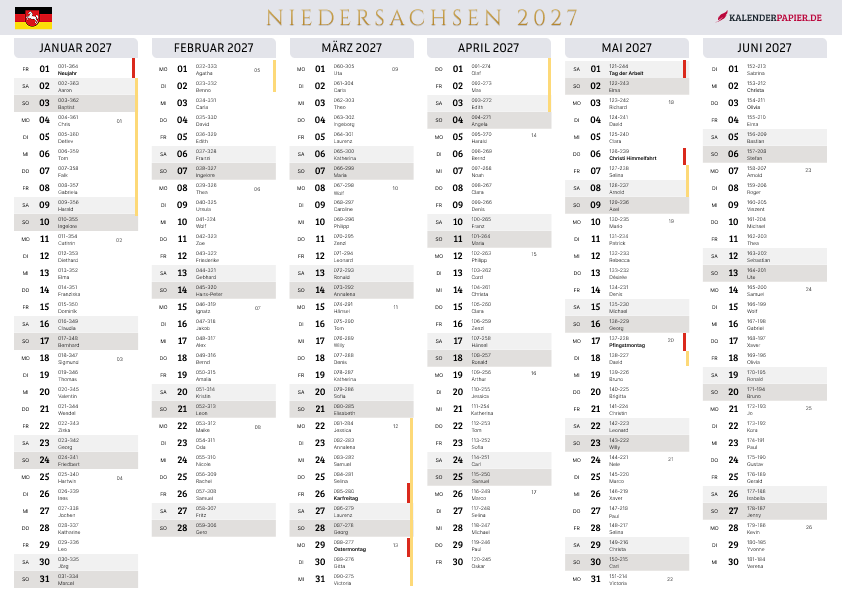 Der Kalender mit der Kompletten BW Feirtage