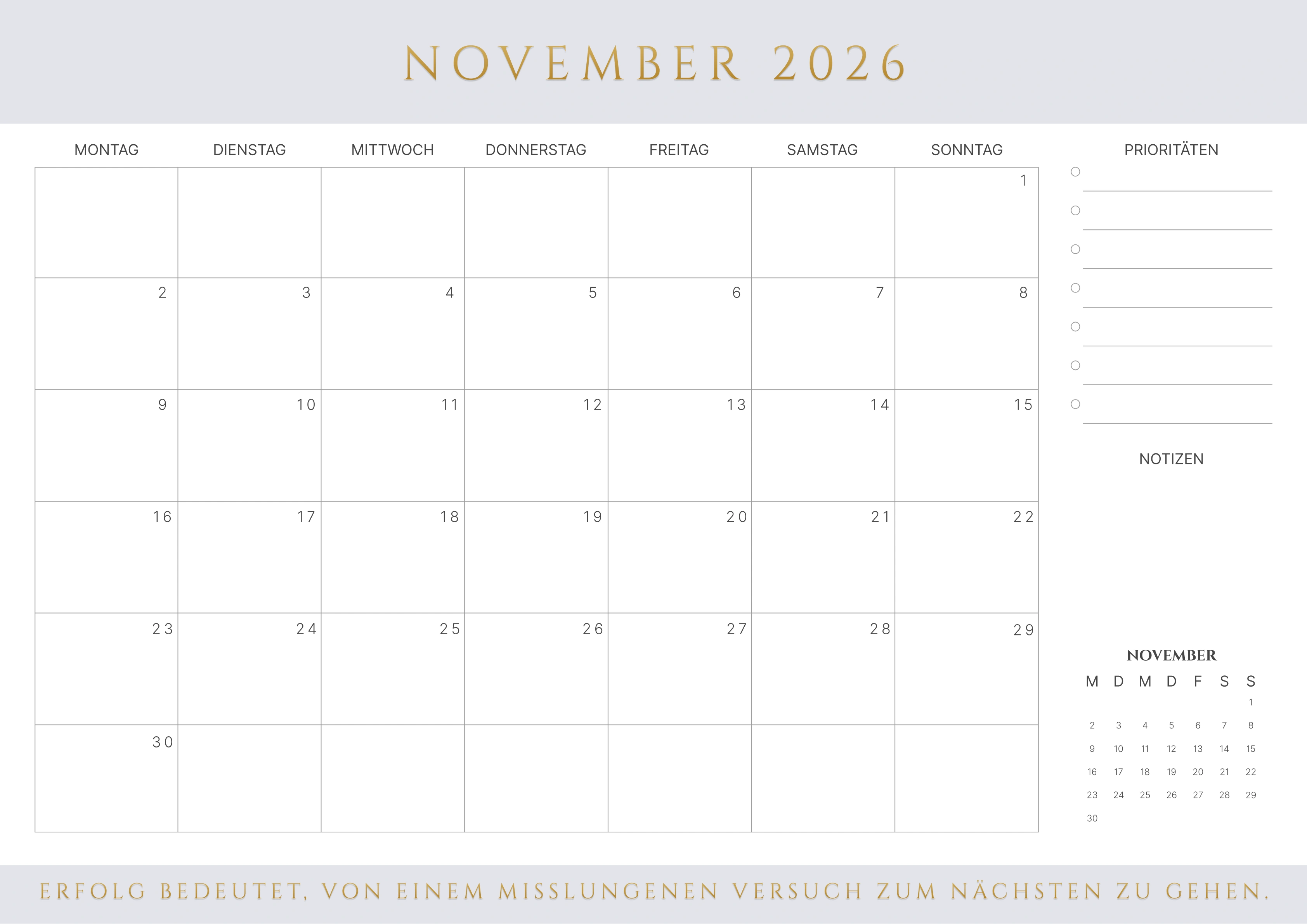 November Kalender 2026 Braun