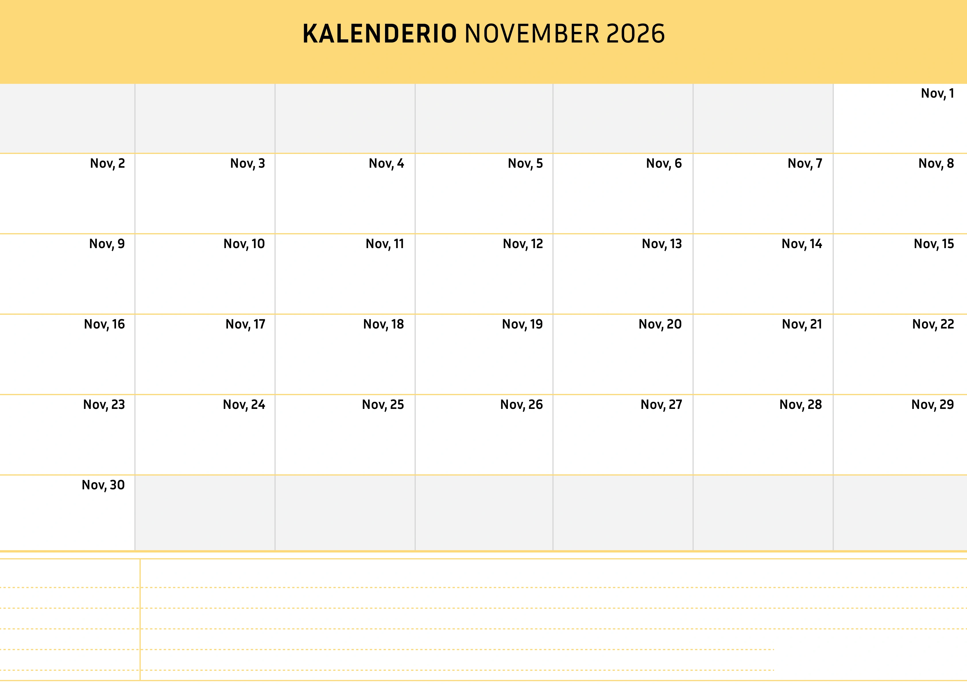 November Kalender 2026 Cremfarben