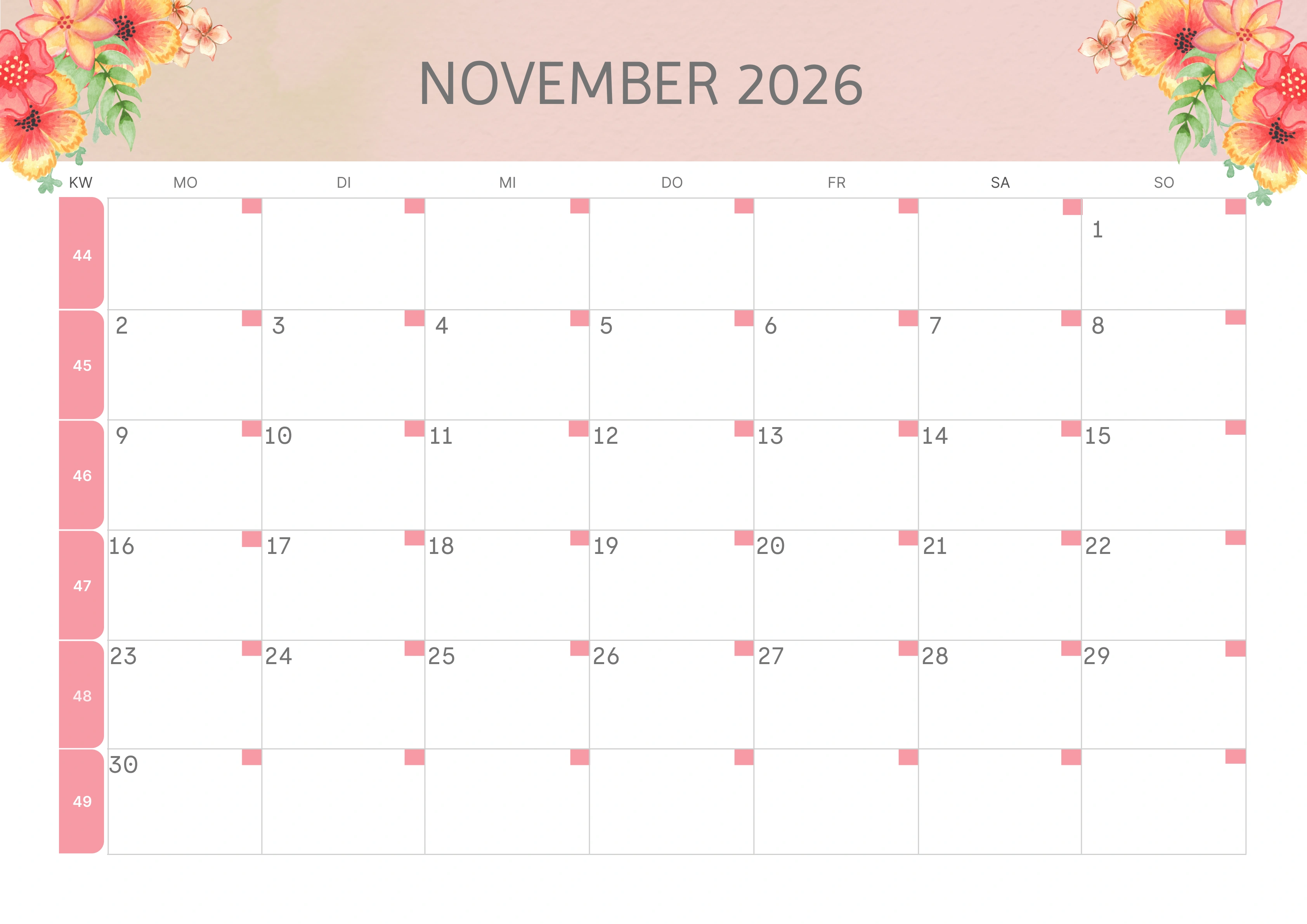 Semesterkalender 2026 Erstes Halbjahr Minimalistisch