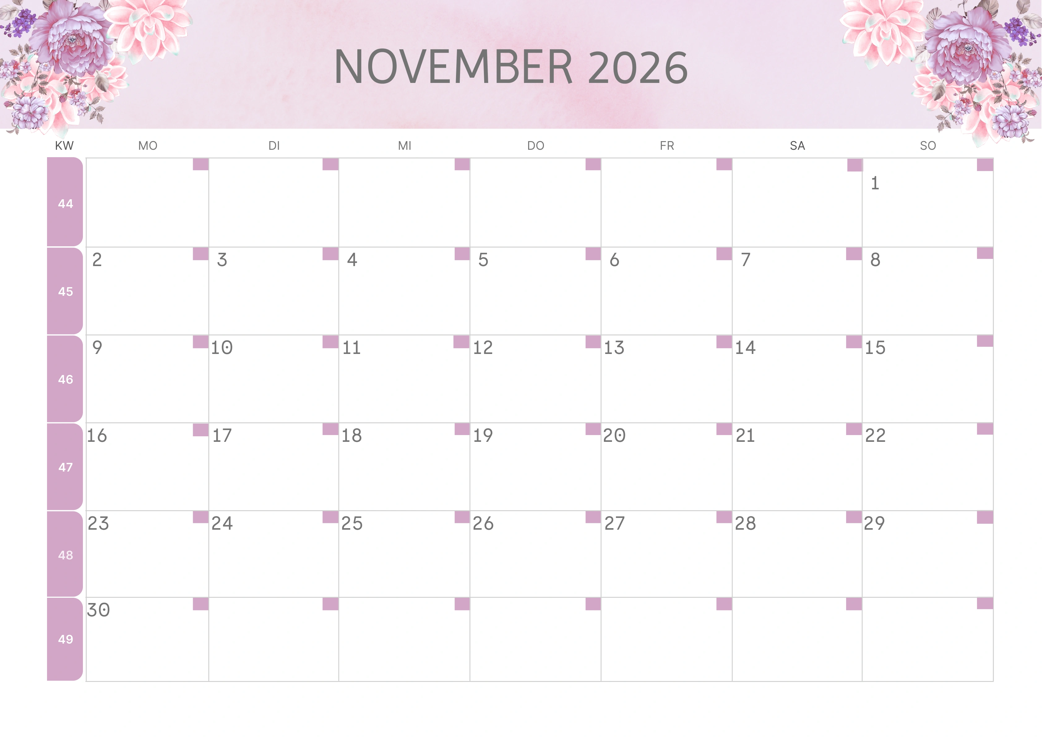 Semesterkalender 2026 Erstes Halbjahr Ästhetisch