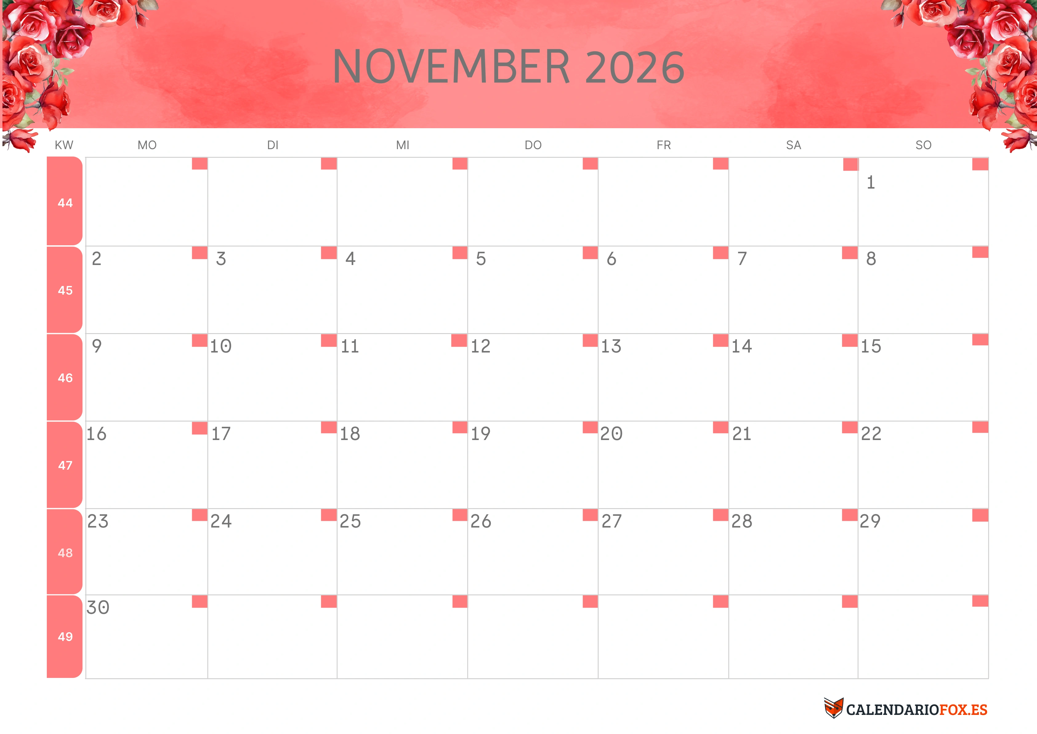 Semesterkalender 2026 Erstes Halbjahr Farbenfroh