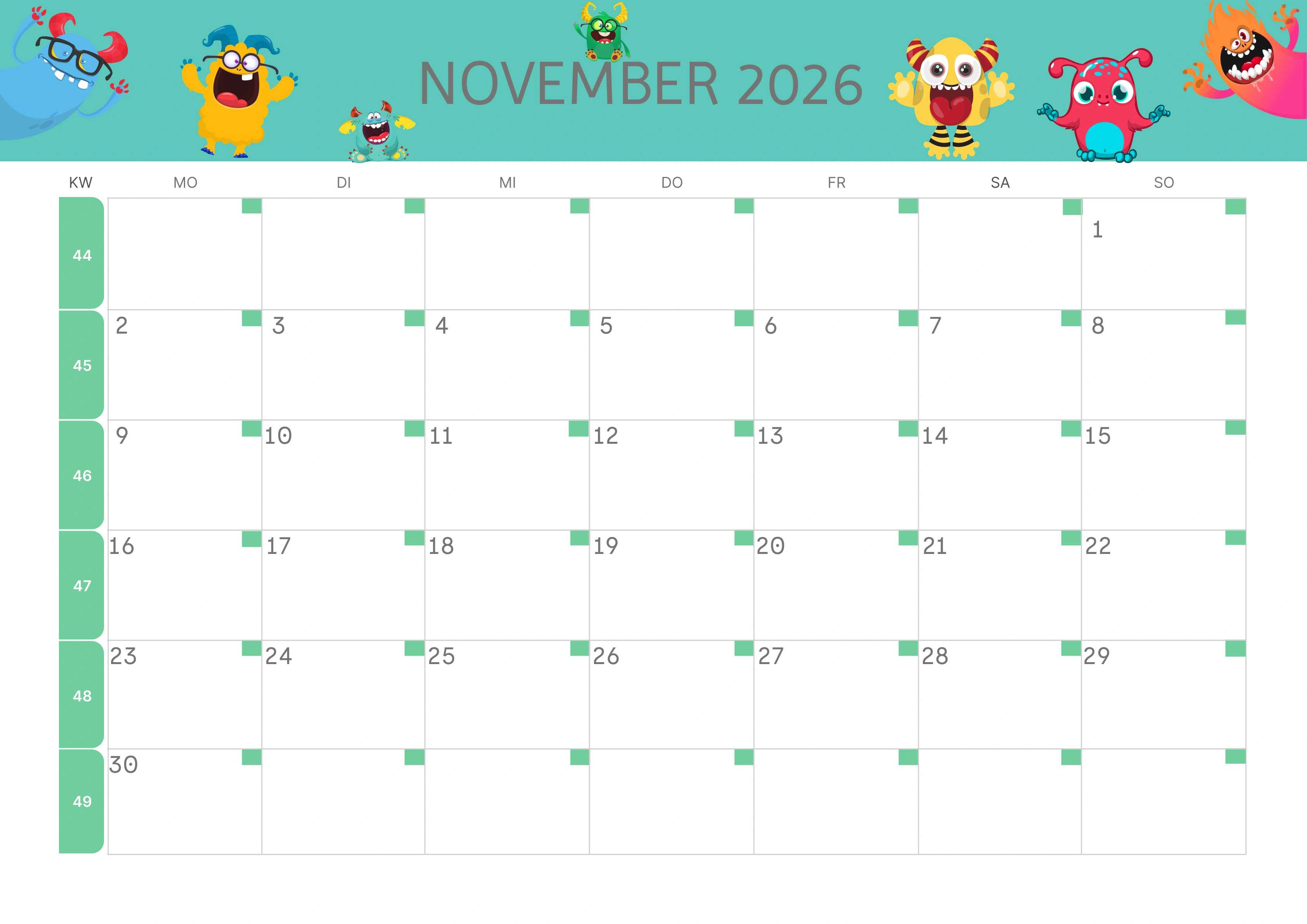 Semesterkalender 2026 Erstes Halbjahr Ästhetisch