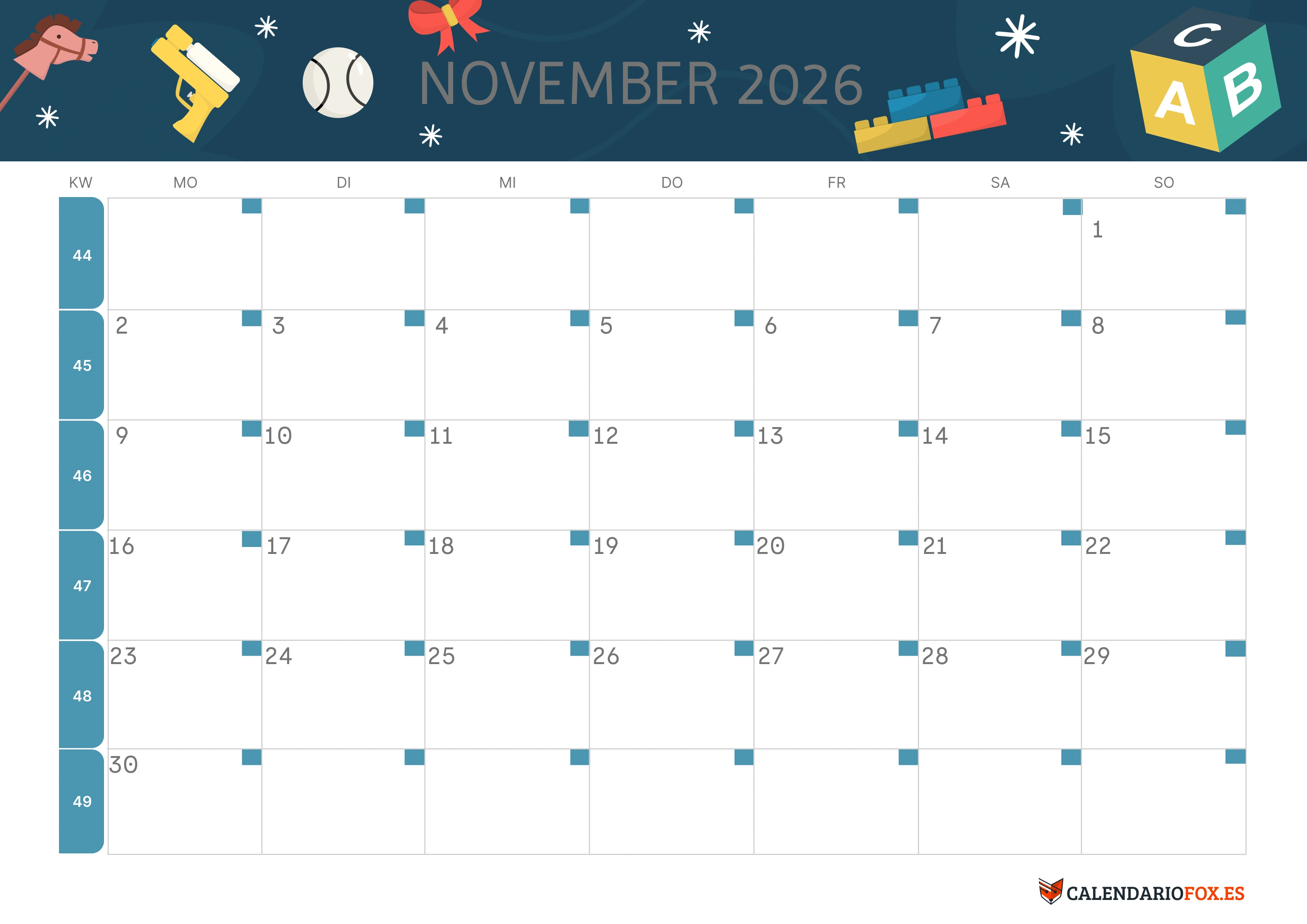 Semesterkalender 2026 Erstes Halbjahr Farbenfroh