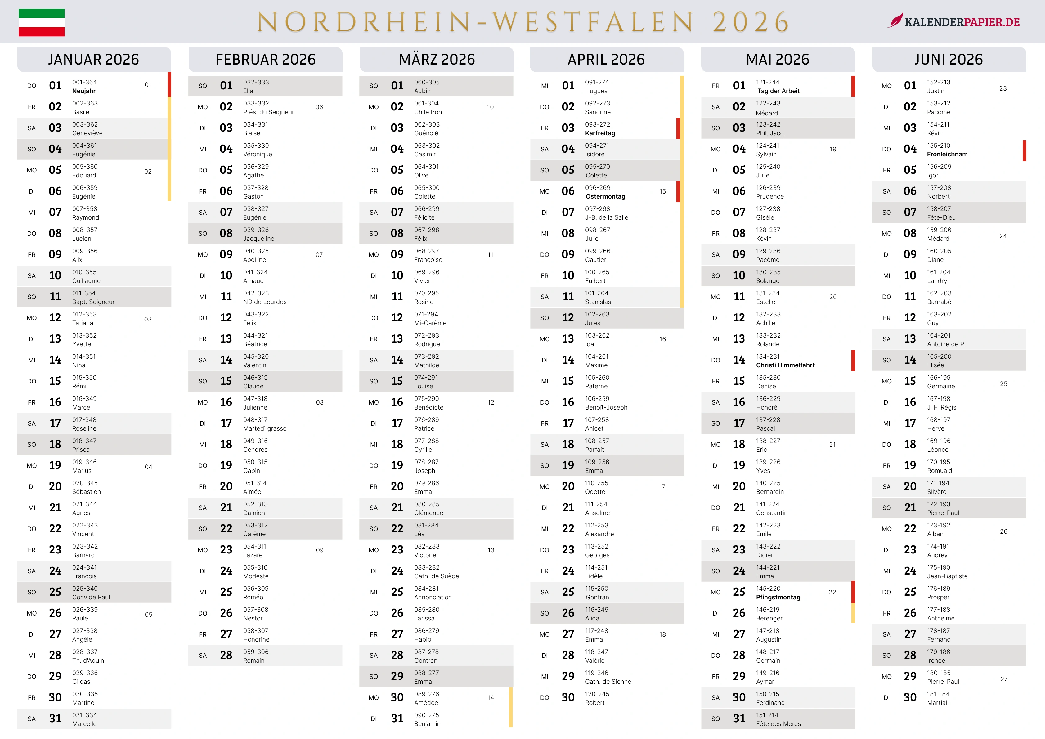 Der Kalender mit der Kompletten BW Feirtage