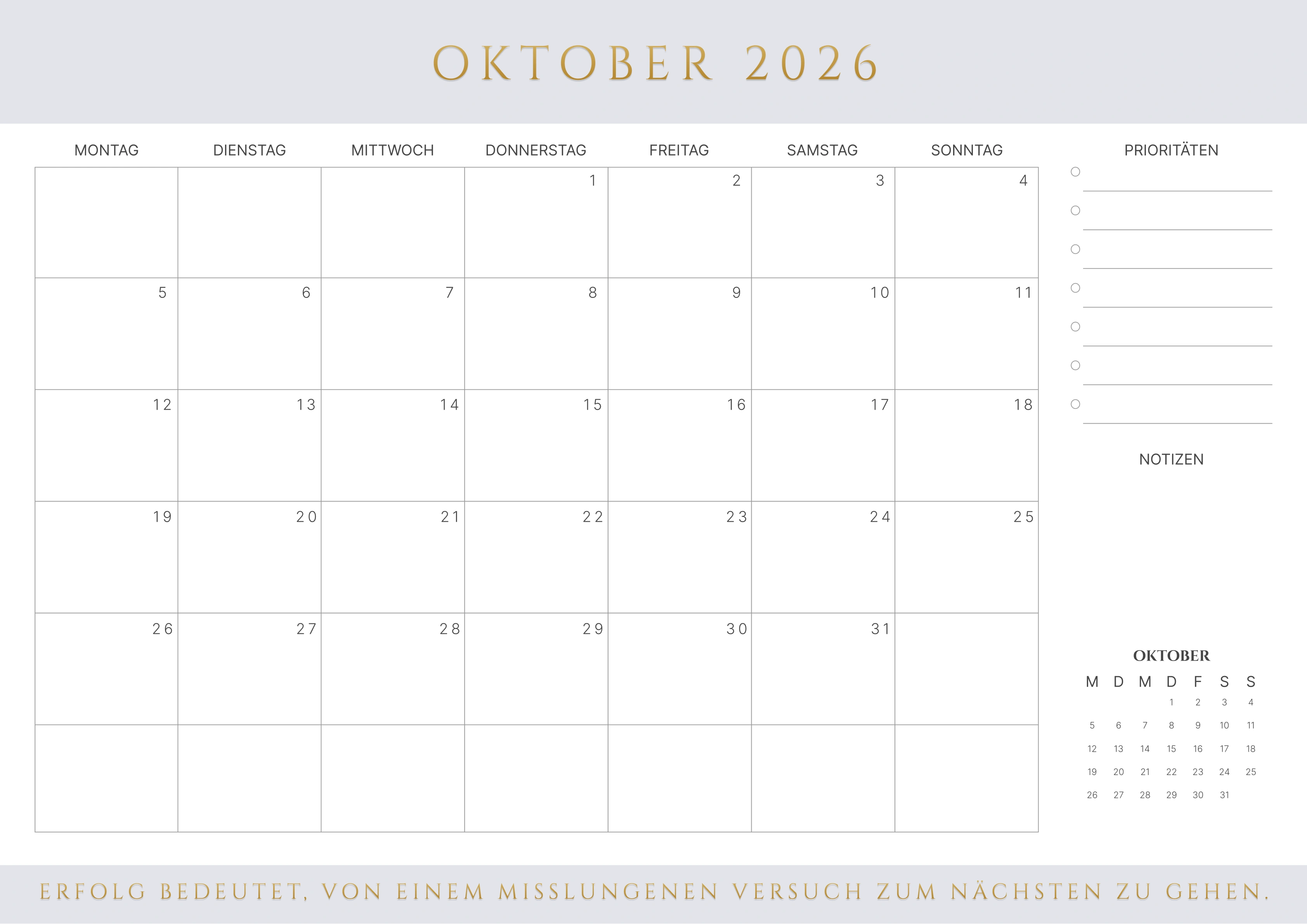 Oktober Kalender 2026 Braun
