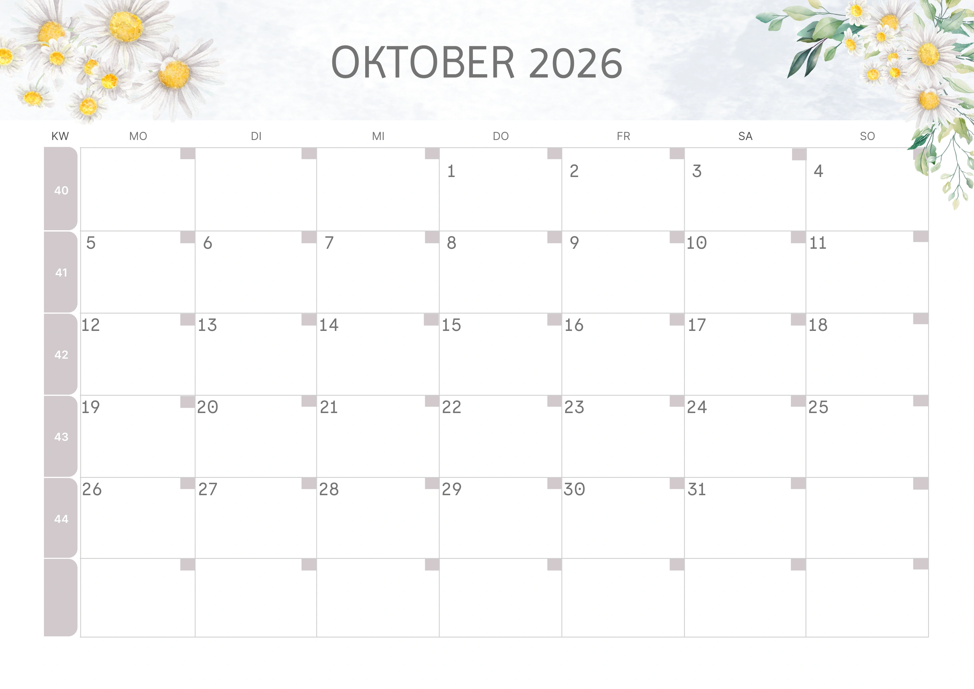 Semesterkalender 2026 Erstes Halbjahr Minimalistisch