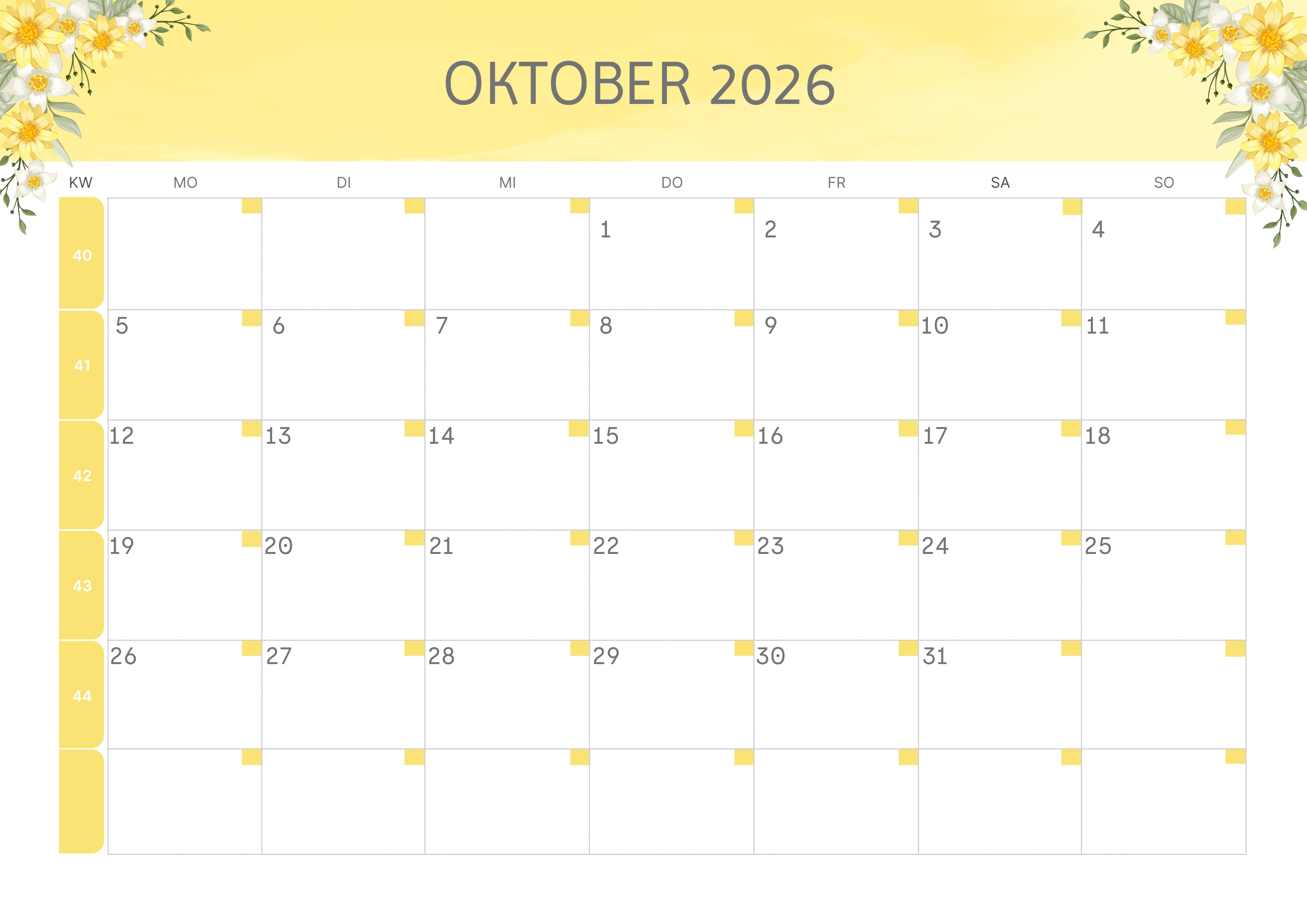 Semesterkalender 2026 Erstes Halbjahr Ästhetisch