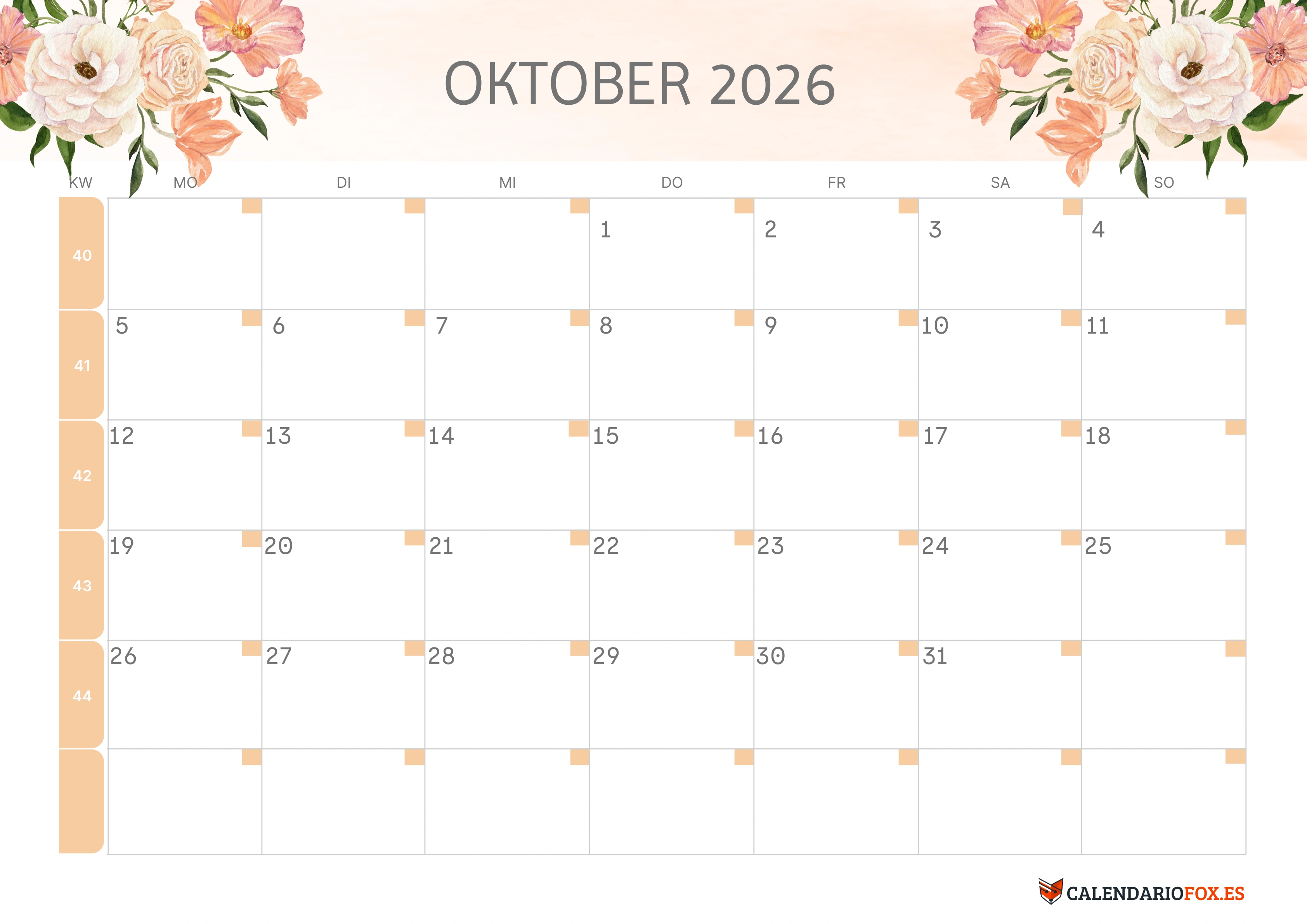 Semesterkalender 2026 Erstes Halbjahr Farbenfroh