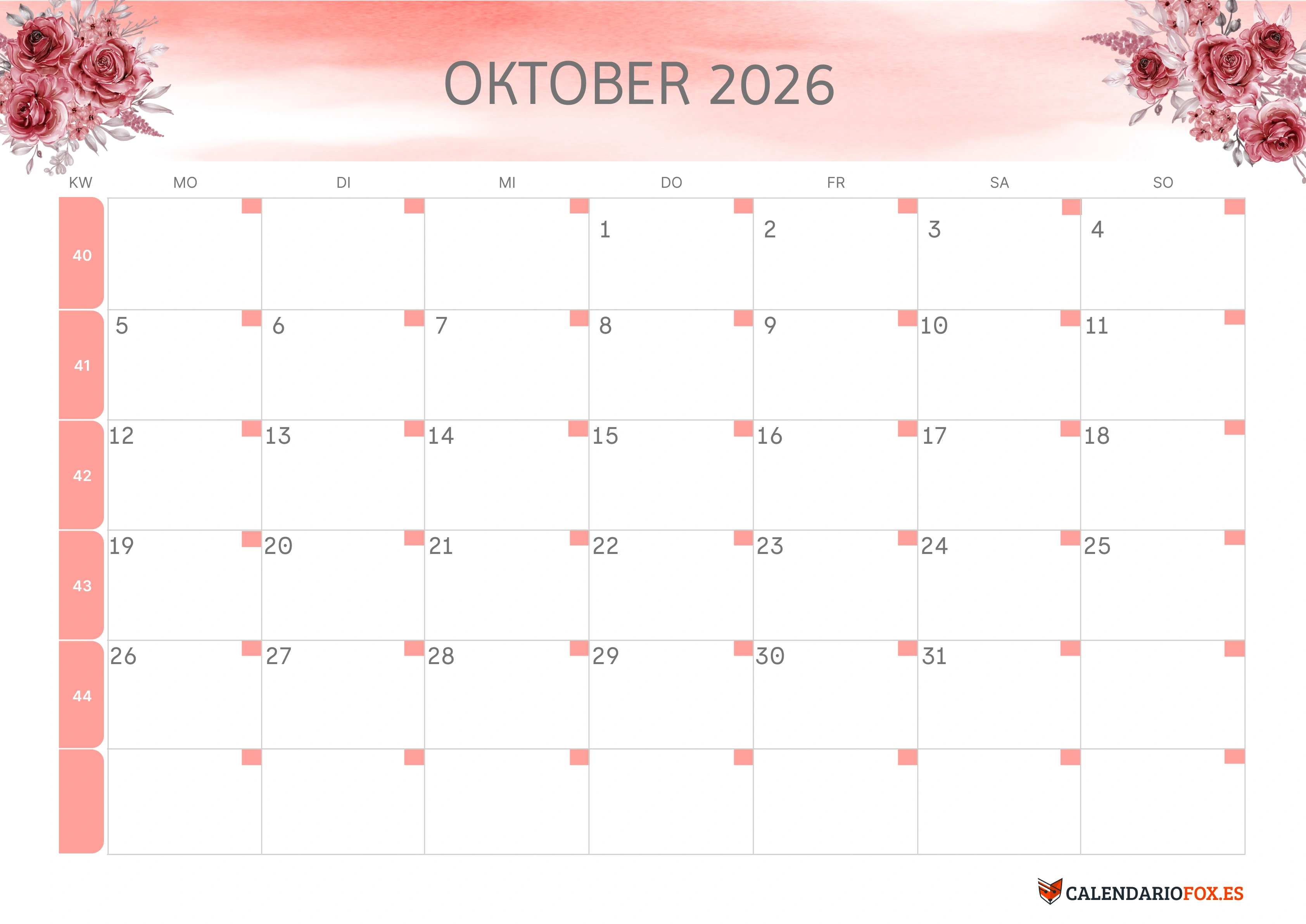 Semesterkalender 2026 Erstes Halbjahr Farbenfroh