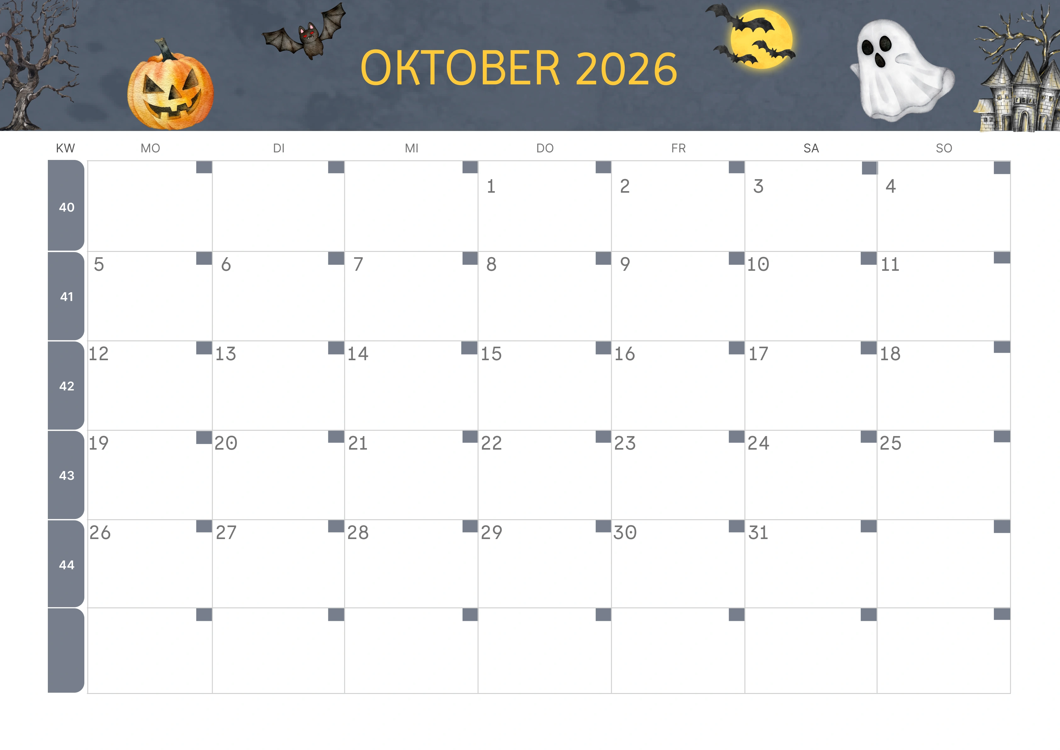 Semesterkalender 2026 Erstes Halbjahr Minimalistisch