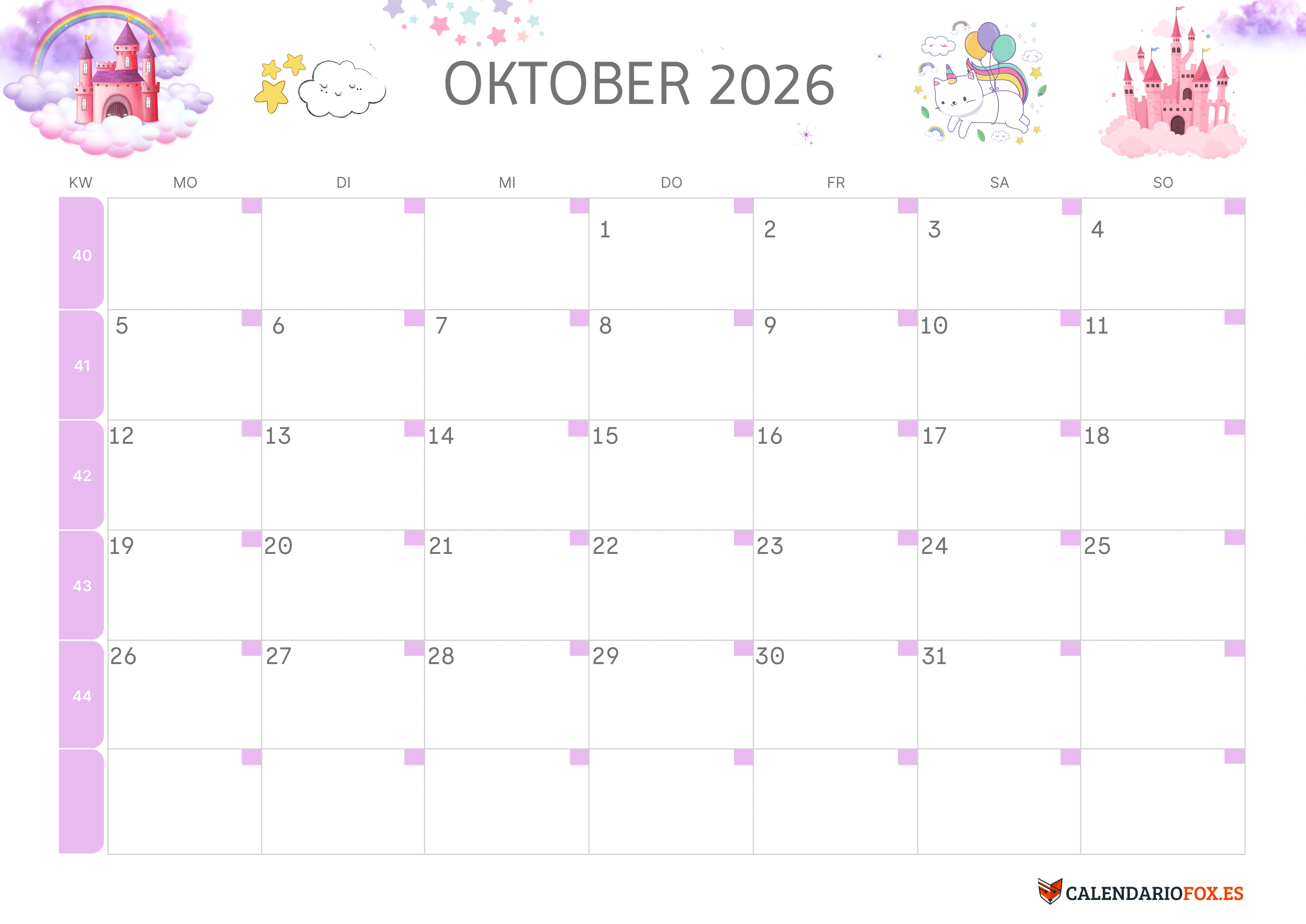 Semesterkalender 2026 Erstes Halbjahr Farbenfroh