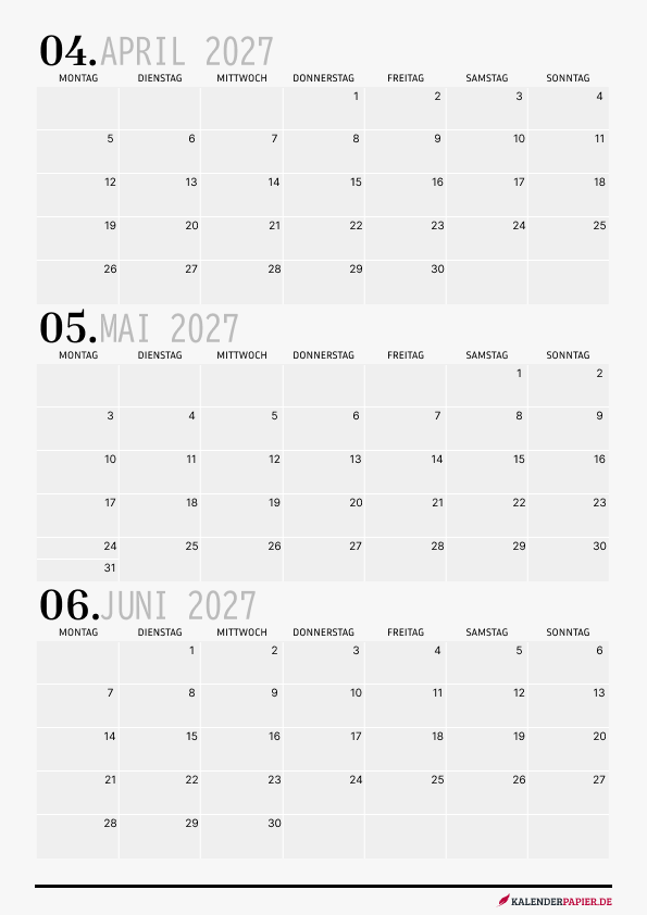 Quartalskalender 2027 Q1 Ästhetisch
