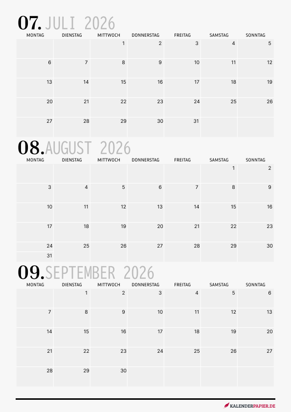 Quartalskalender 2026 Q2 Minimalistisch