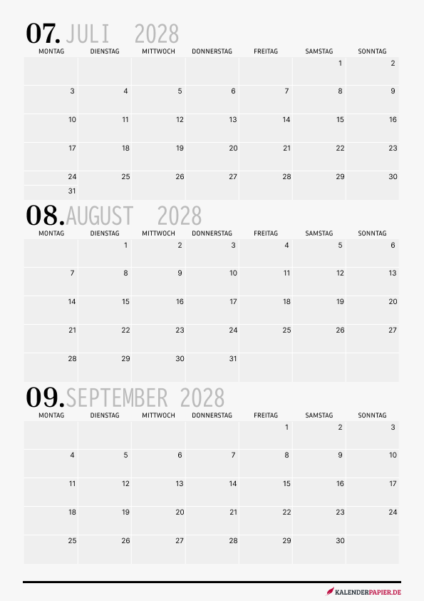 Quartalskalender 2028 Q2 Minimalistisch