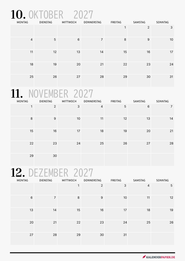 Quartalskalender 2027 Q2 Ästhetisch