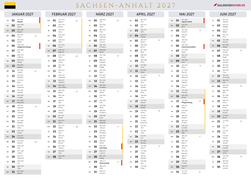 Der Kalender mit der Kompletten BW Feirtage