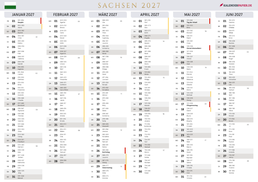 Der Kalender mit der Kompletten BW Feirtage