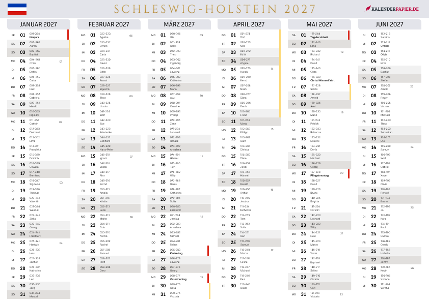 Der Kalender mit der Kompletten BW Feirtage