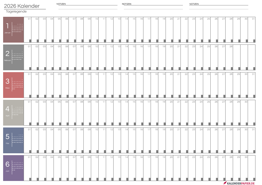 Kalender 2026 Semester 2 - Farbenfroh
