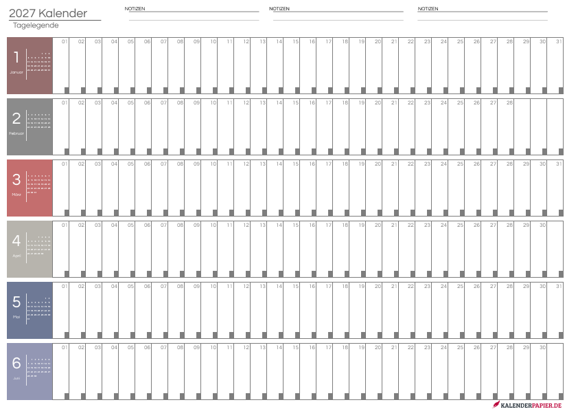 Kalender 2027 Semester 2 - Farbenfroh