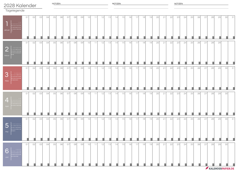 Kalender 2028 Semester 2 - Farbenfroh