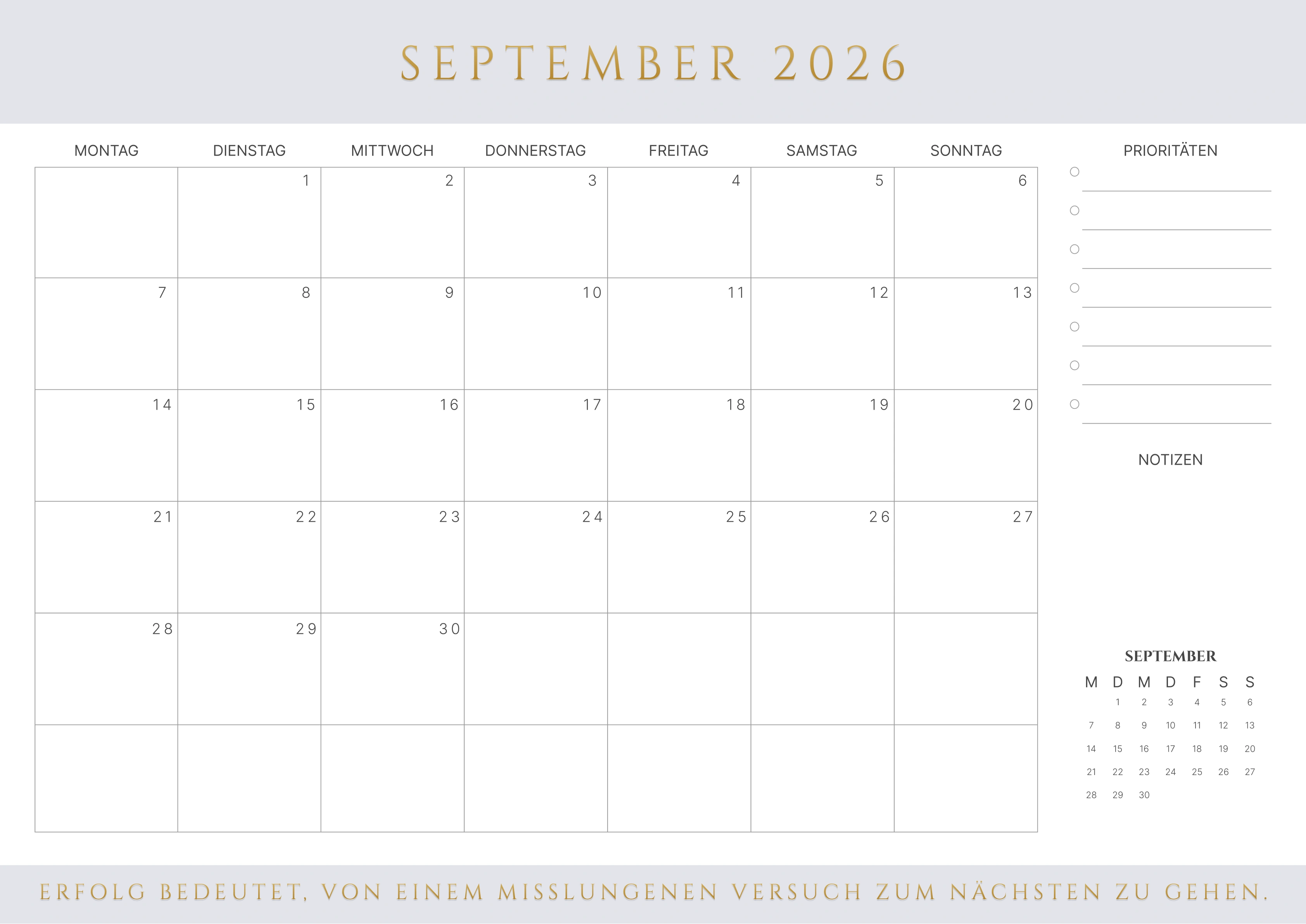 September Kalender 2026 Braun