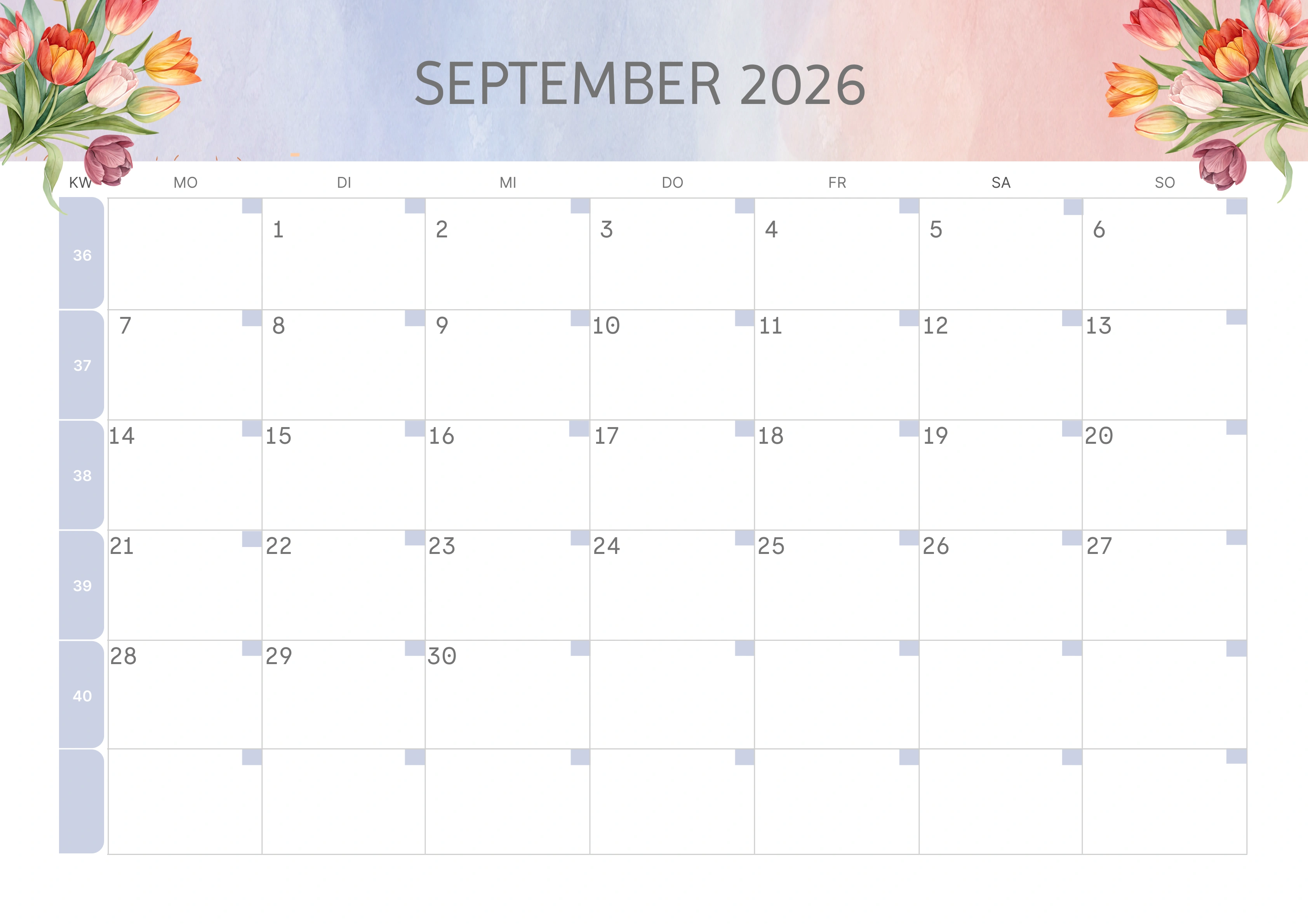 Semesterkalender 2026 Erstes Halbjahr Minimalistisch