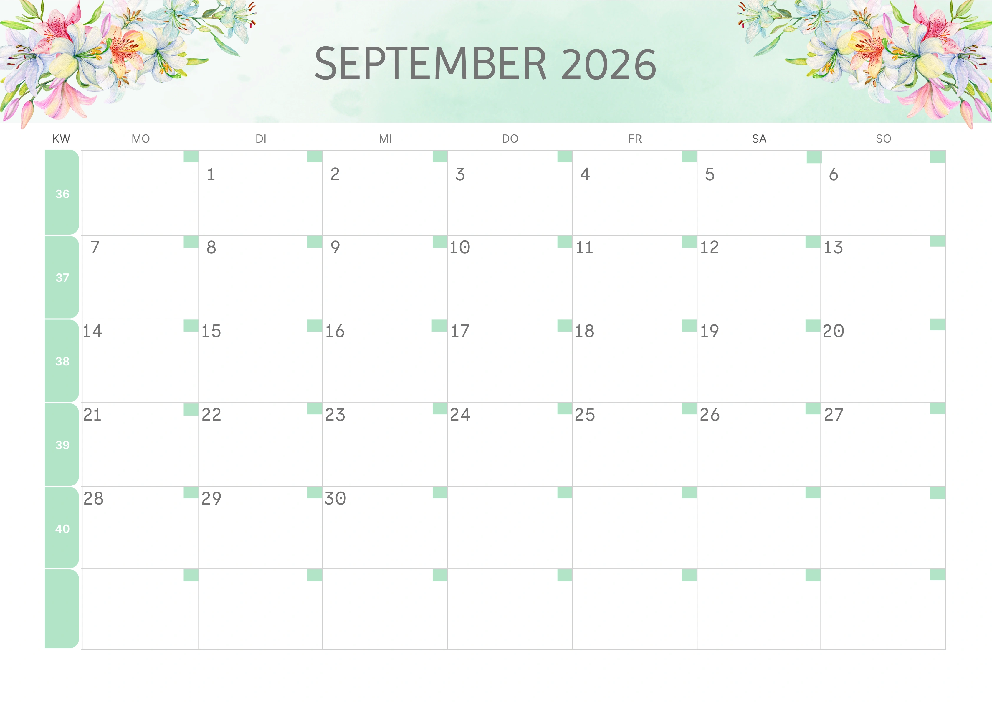 Semesterkalender 2026 Erstes Halbjahr Ästhetisch