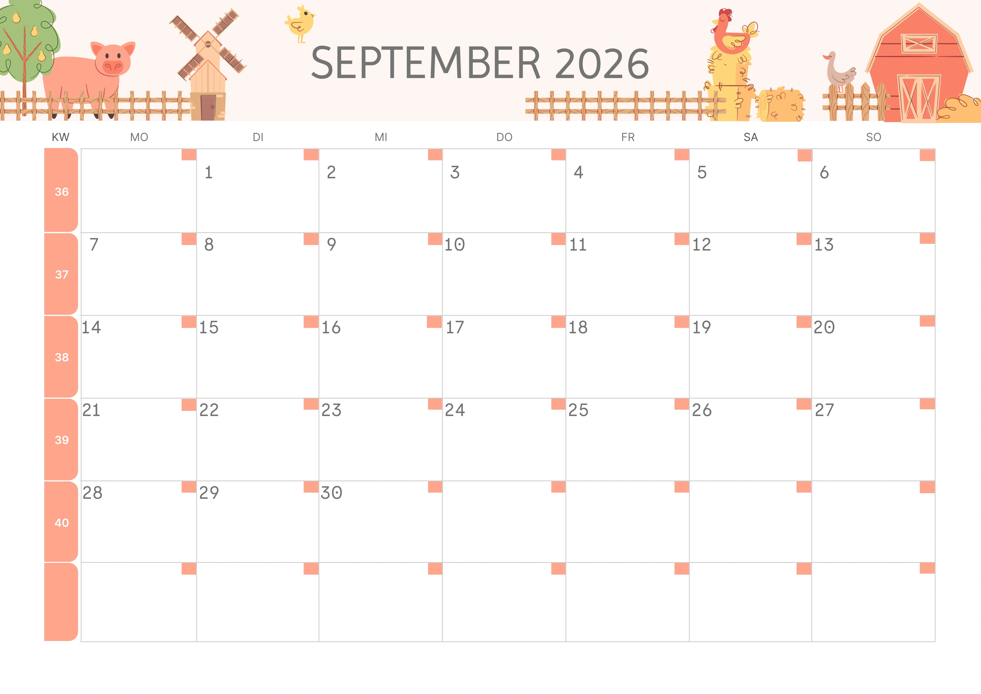 Semesterkalender 2026 Erstes Halbjahr Minimalistisch