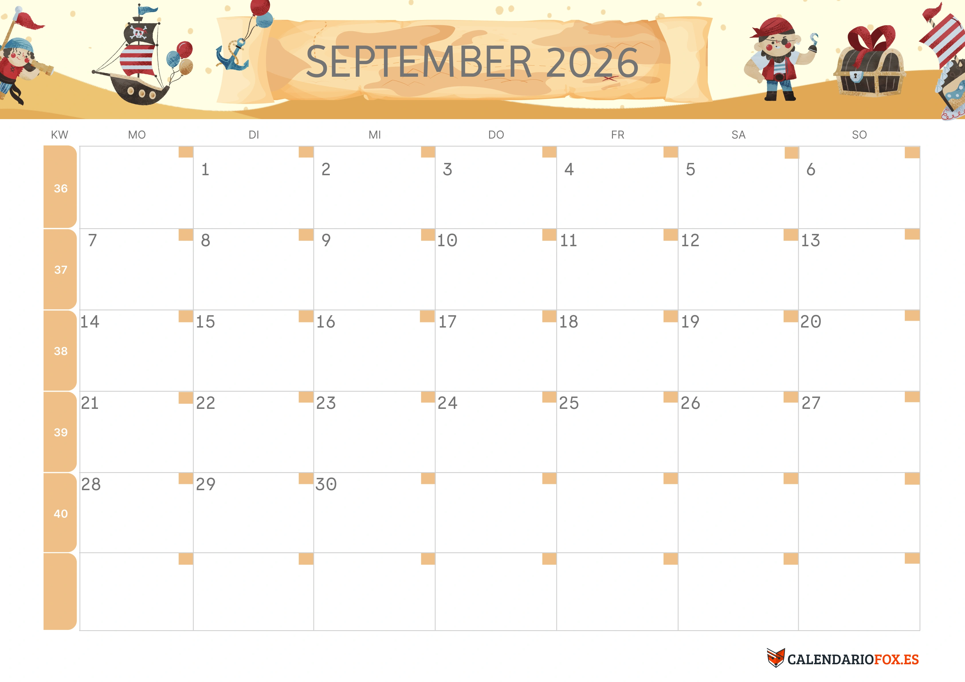Semesterkalender 2026 Erstes Halbjahr Farbenfroh