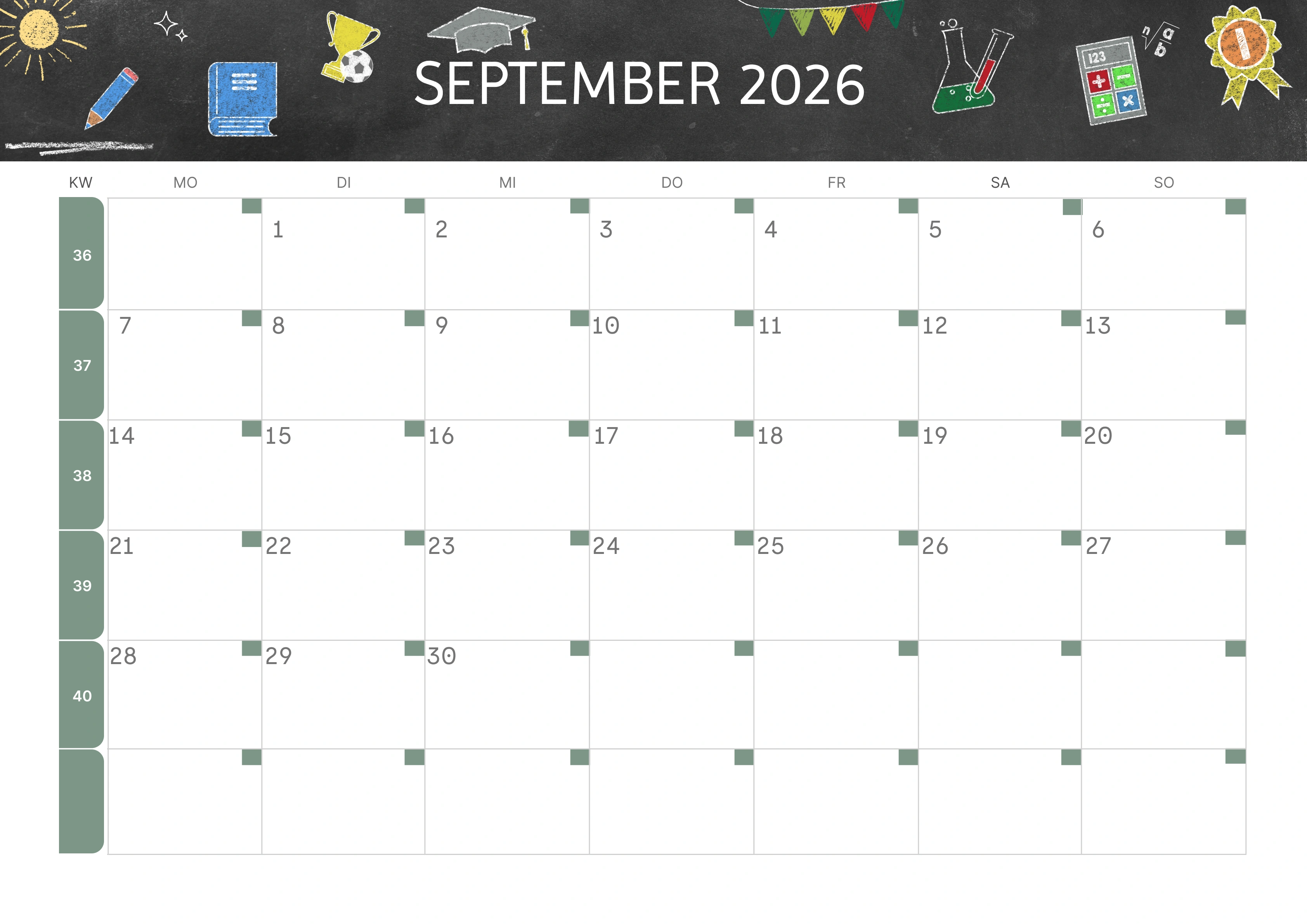 Semesterkalender 2026 Erstes Halbjahr Minimalistisch