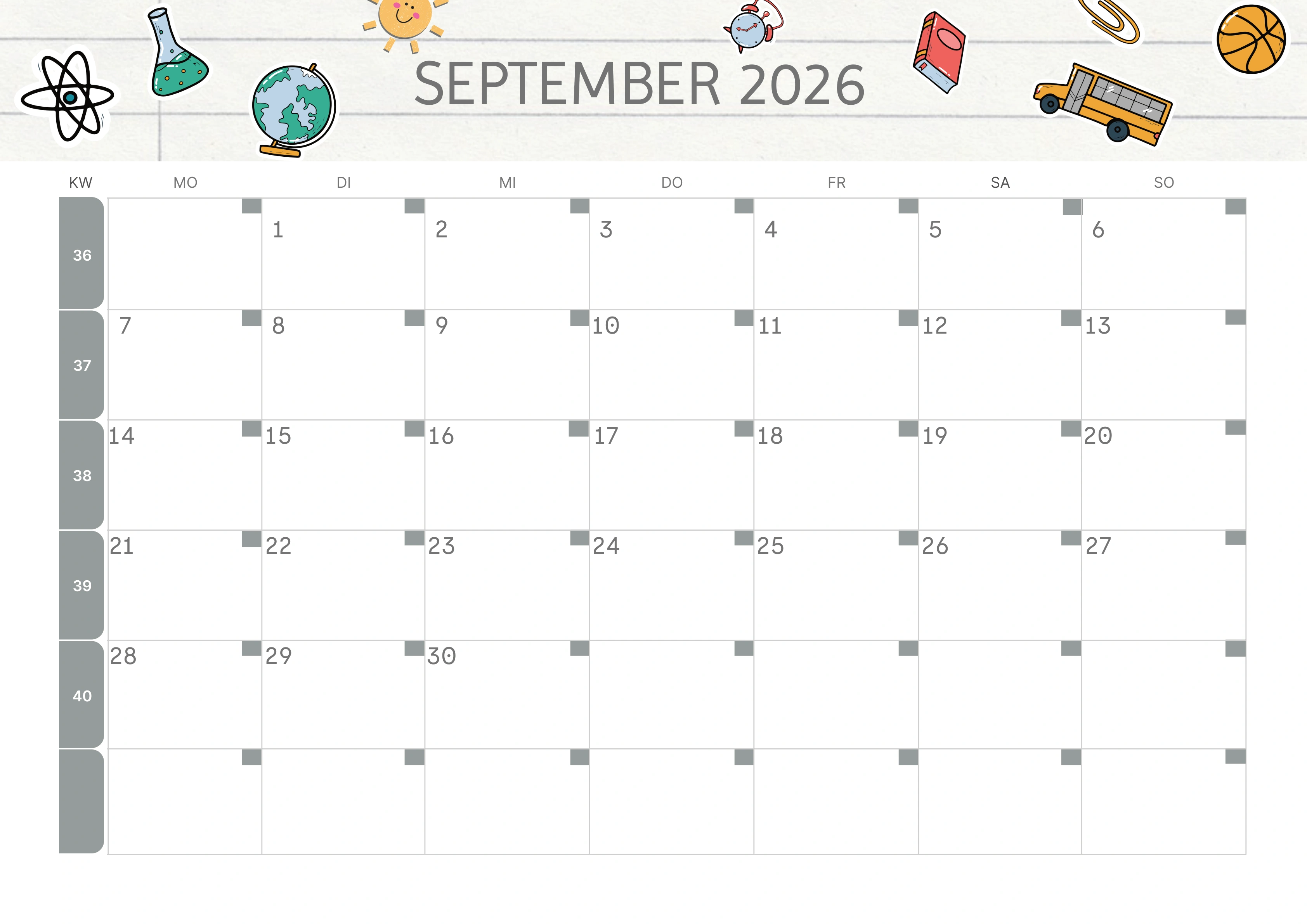 Semesterkalender 2026 Erstes Halbjahr Ästhetisch