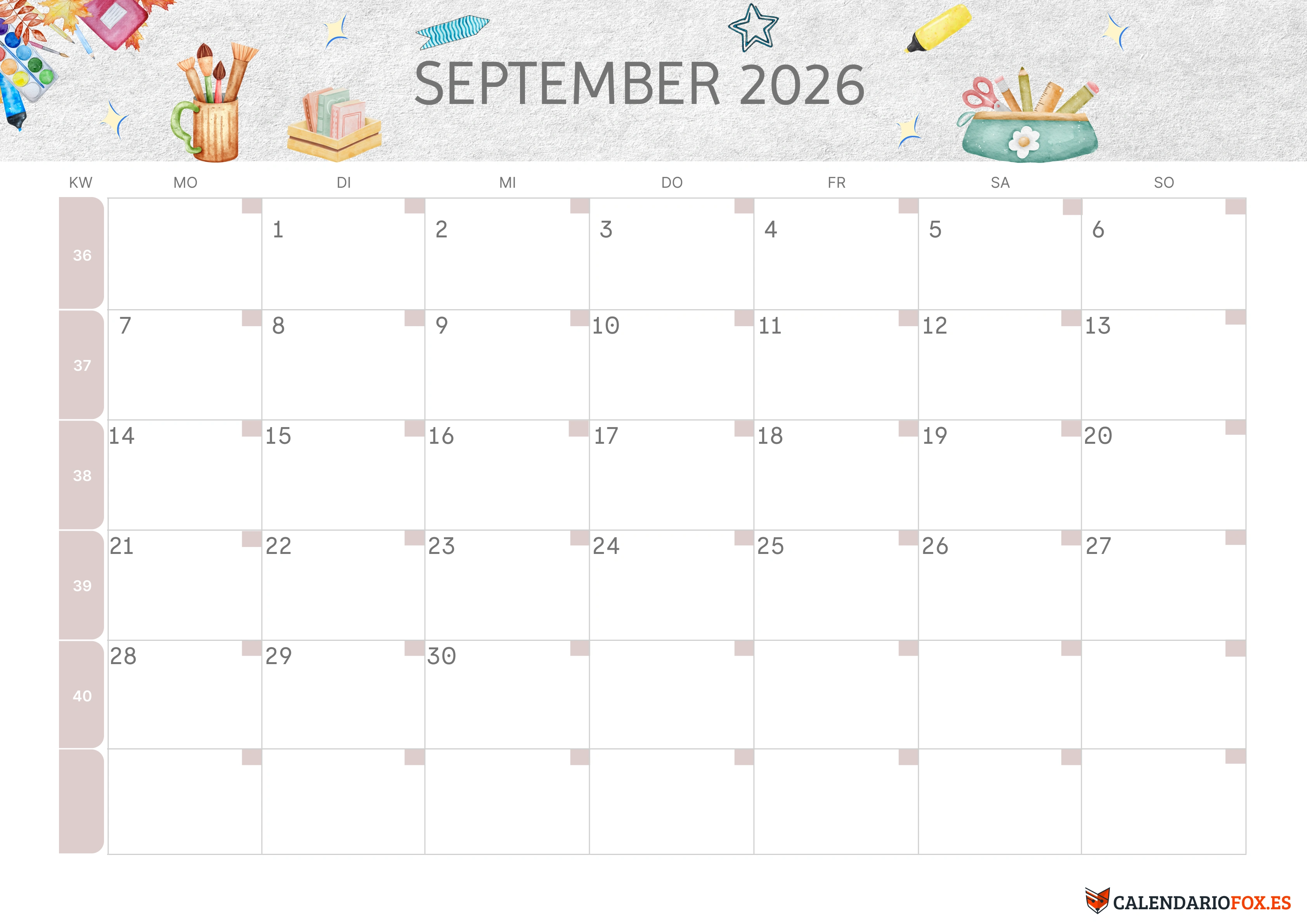 Semesterkalender 2026 Erstes Halbjahr Ästhetisch