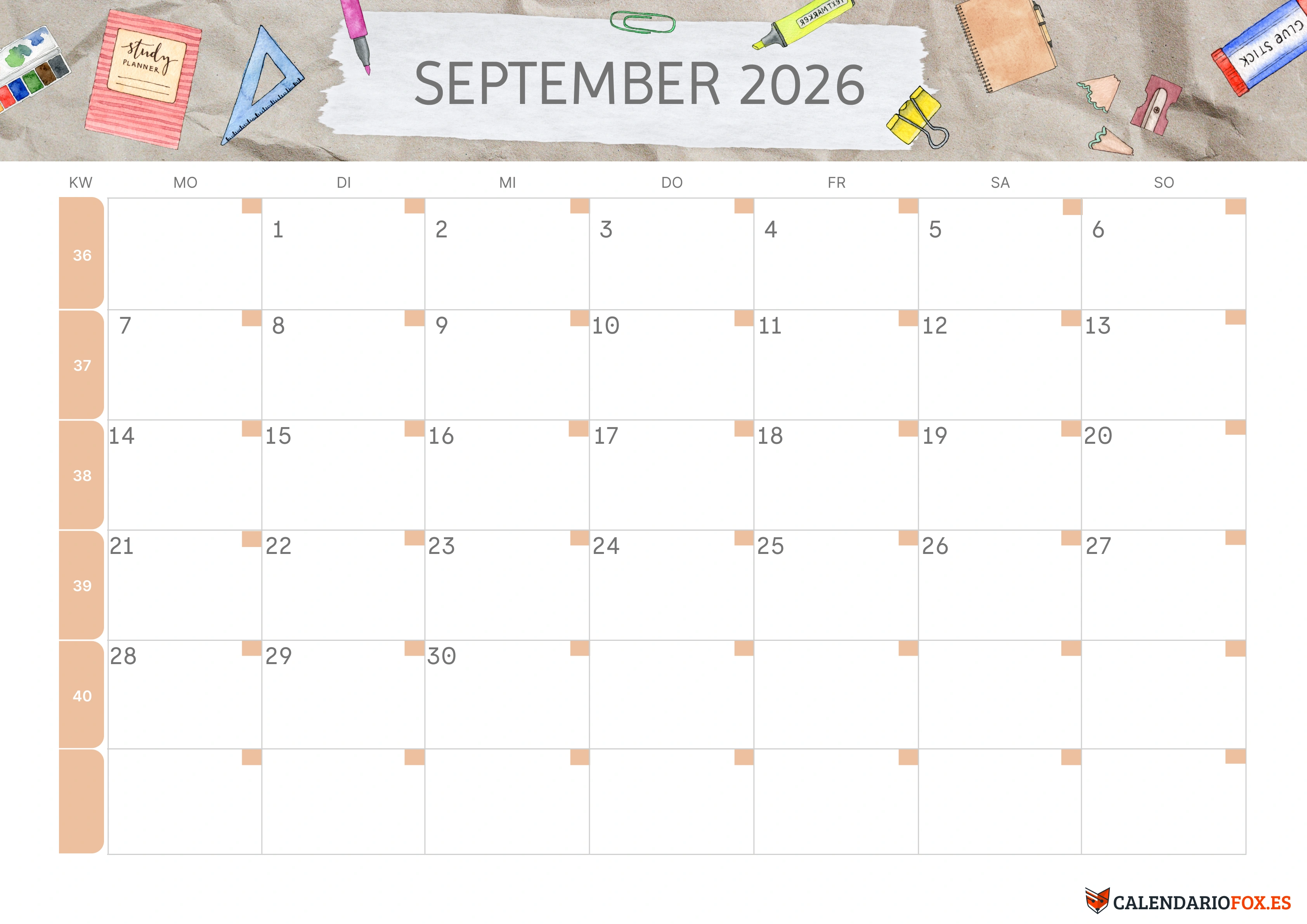 Semesterkalender 2026 Erstes Halbjahr Ästhetisch