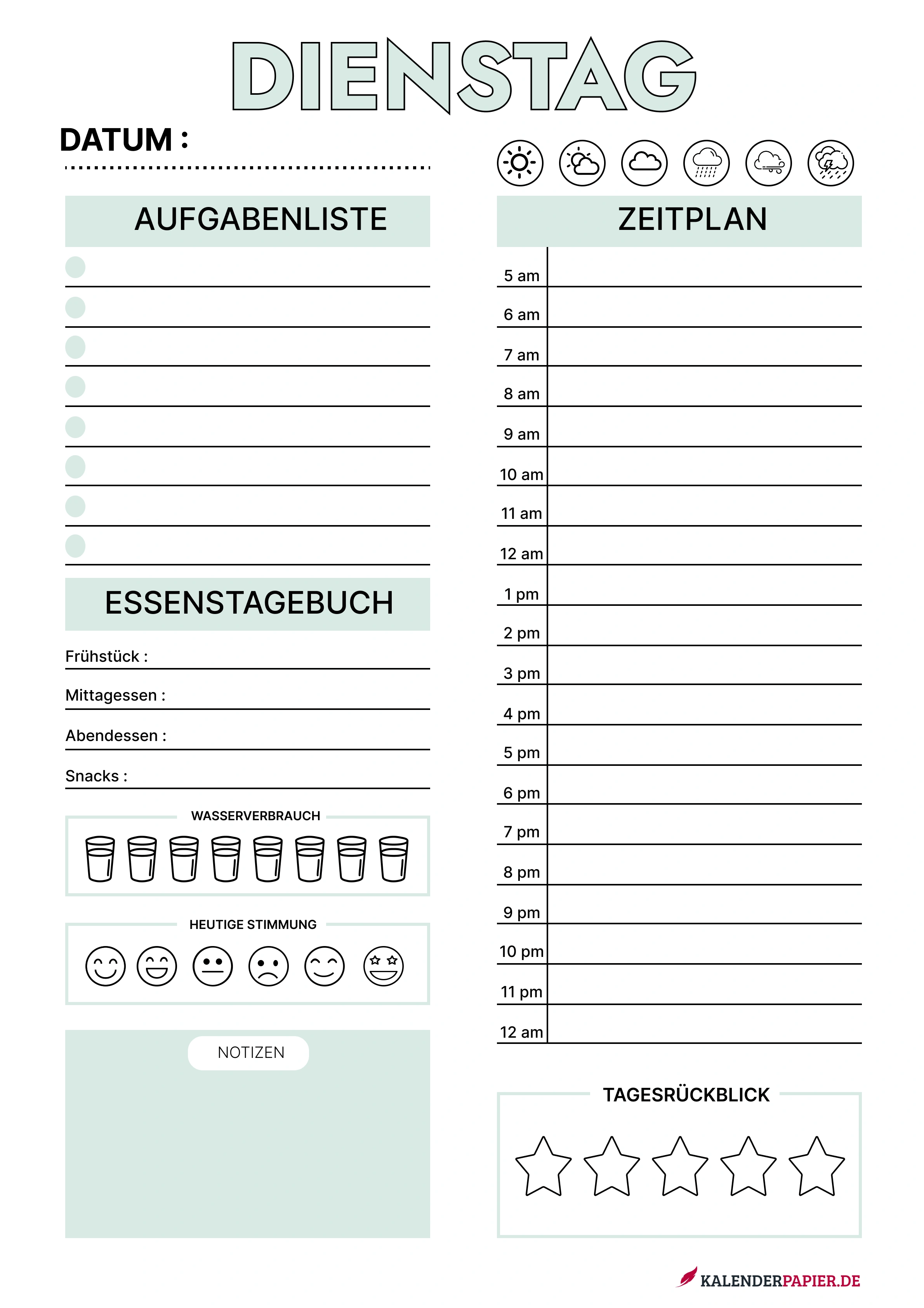 tagesplaner 2026 mit Feiertagen Deutschland