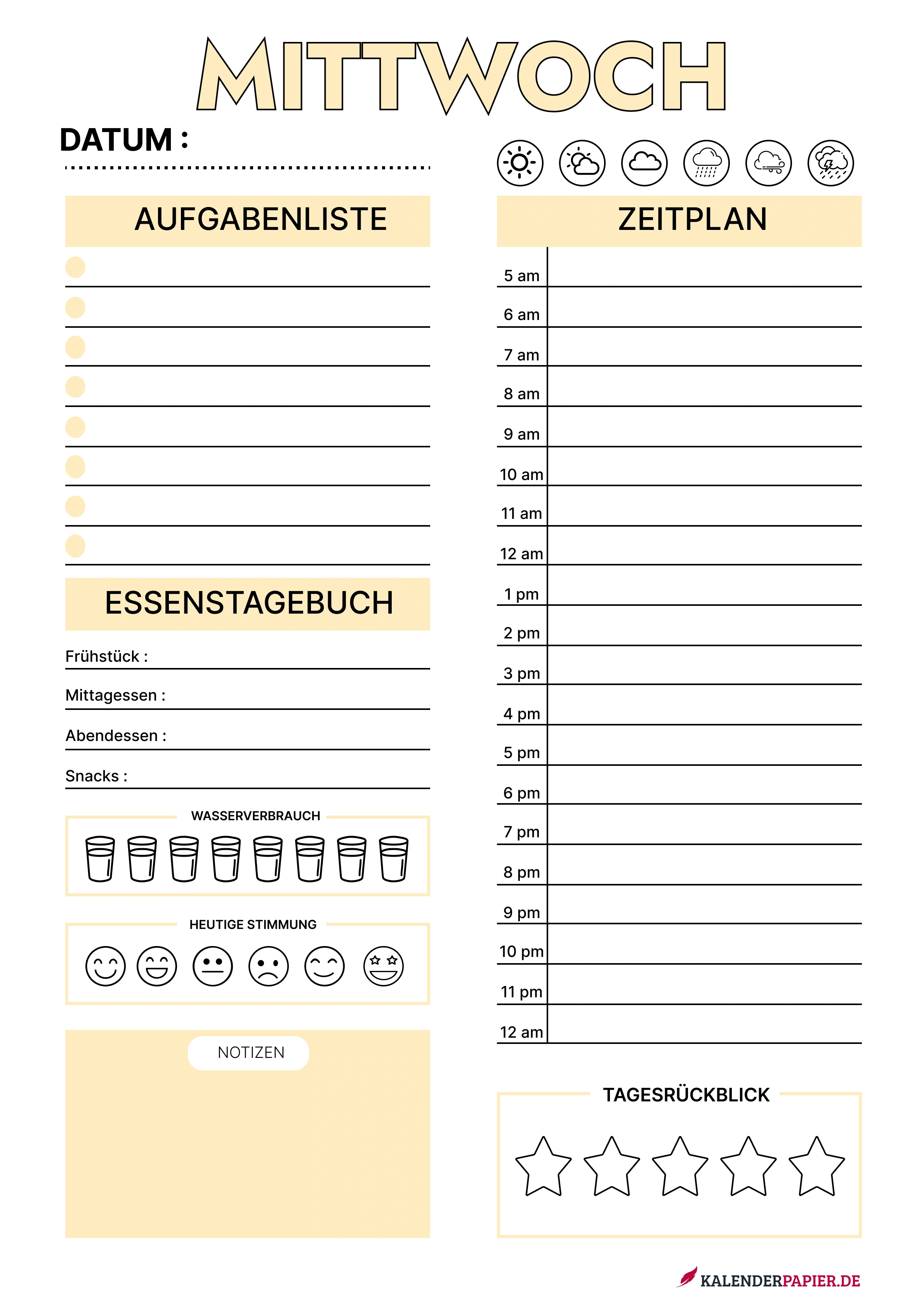 tagesplaner 2026 mit Feiertagen Deutschland