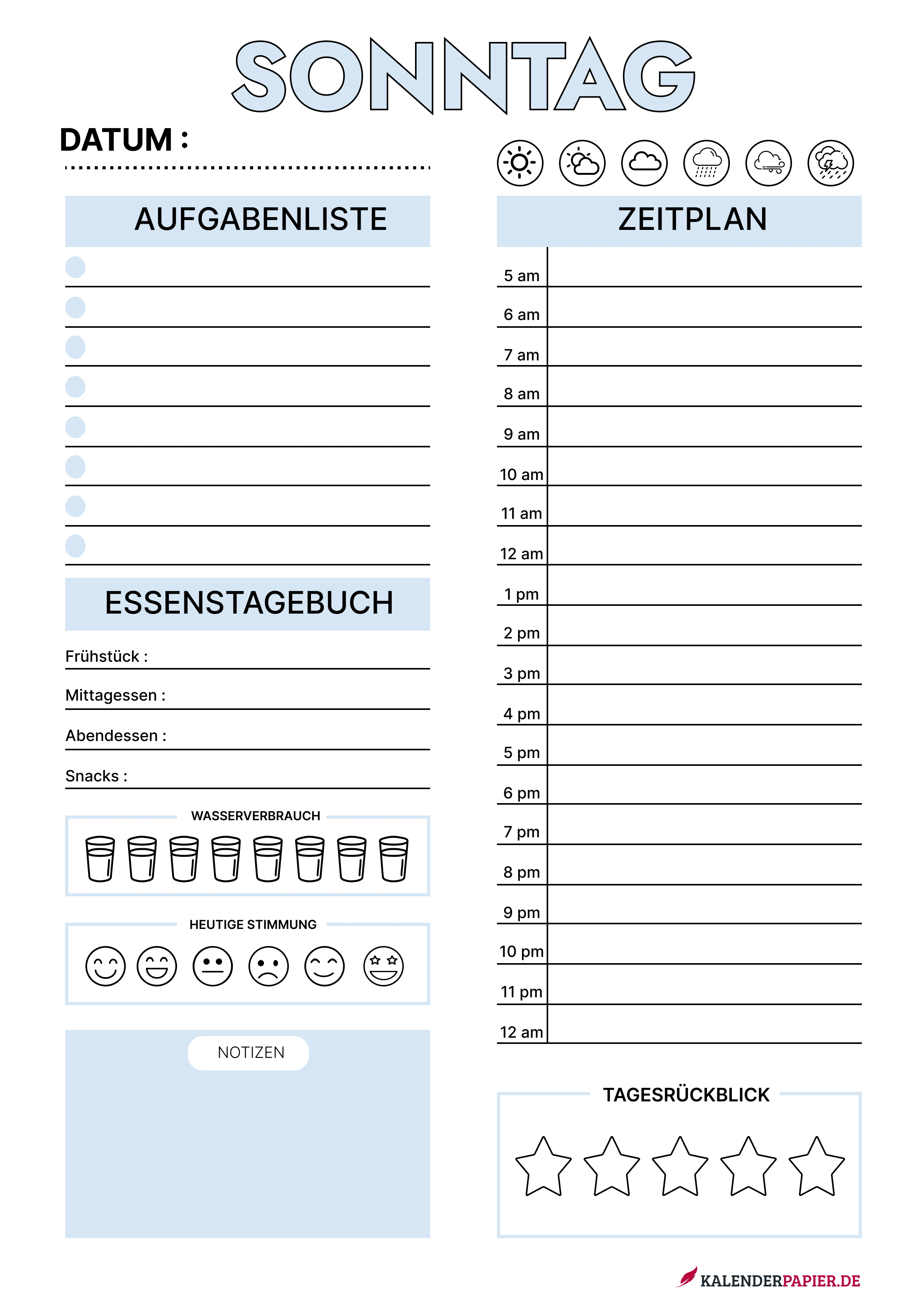 tagesplaner 2026 mit Feiertagen Deutschland