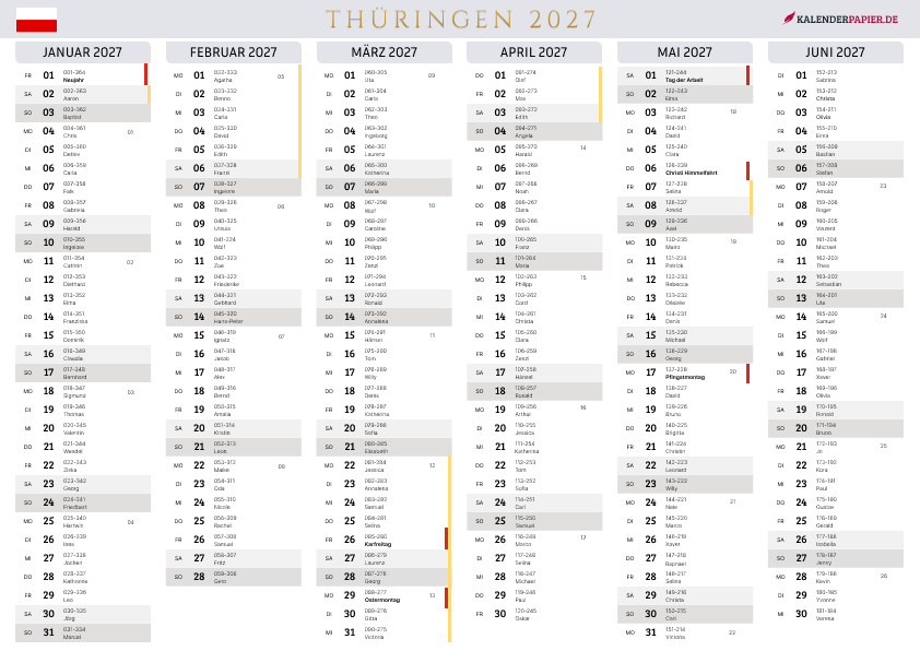 Der Kalender mit der Kompletten BW Feirtage