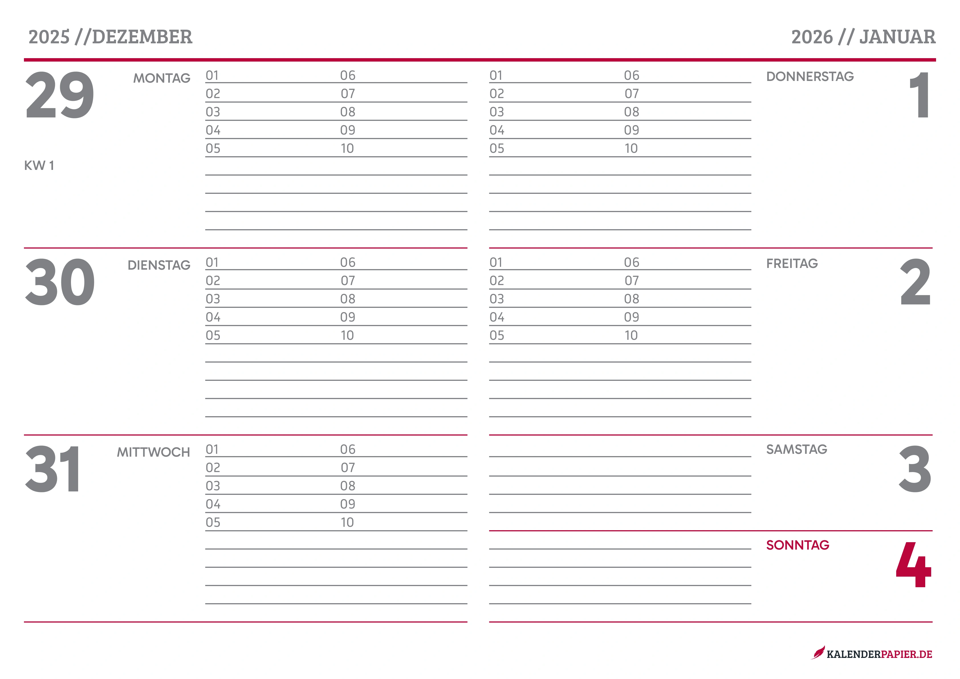 Wochenkalender 2026 Ästhetisch