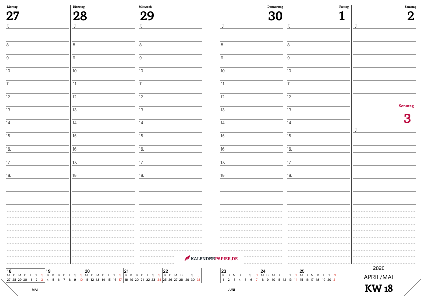 Wochenkalender 2026 Minimalistisch