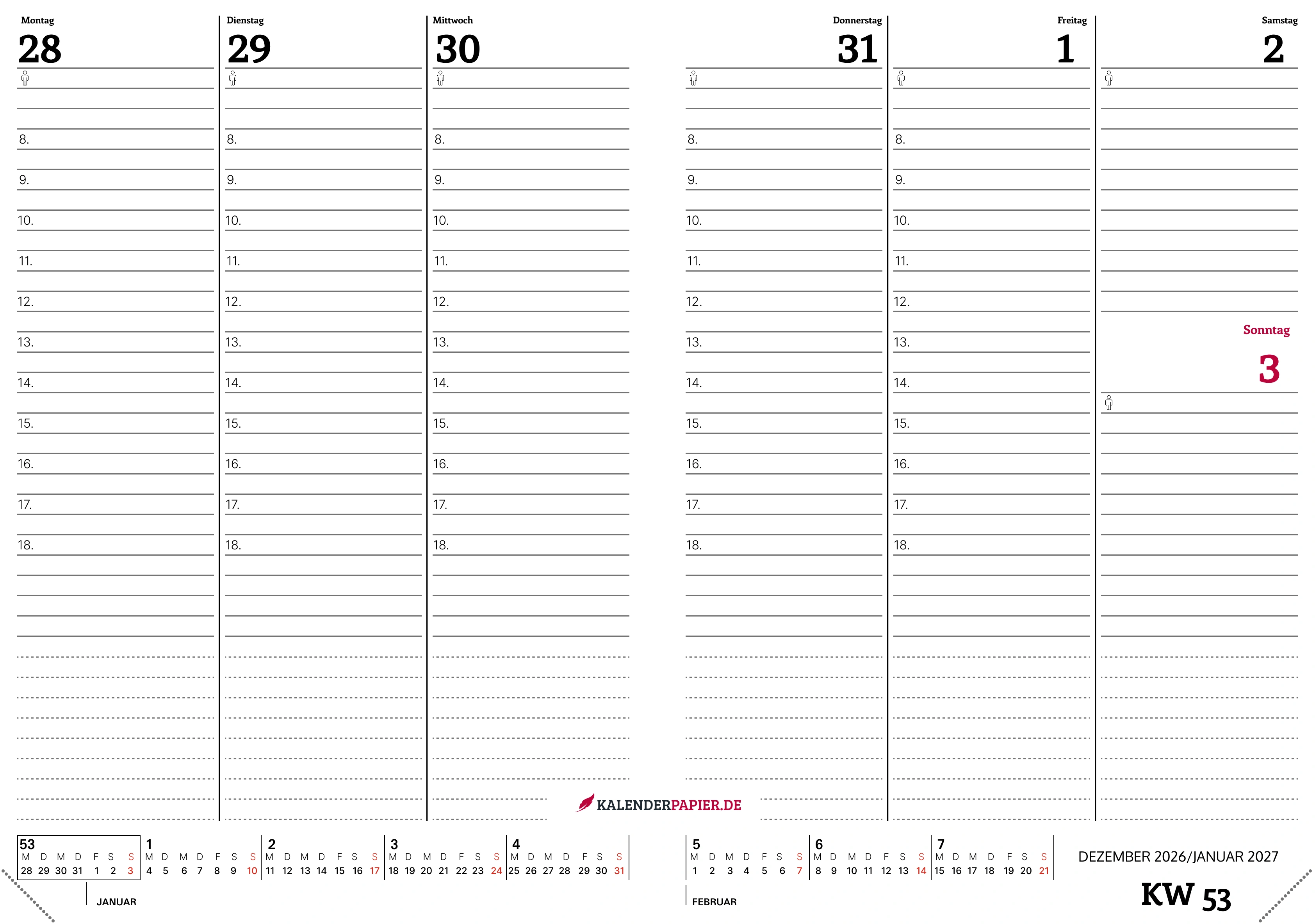 Wochenkalender 2027 Minimalistisch