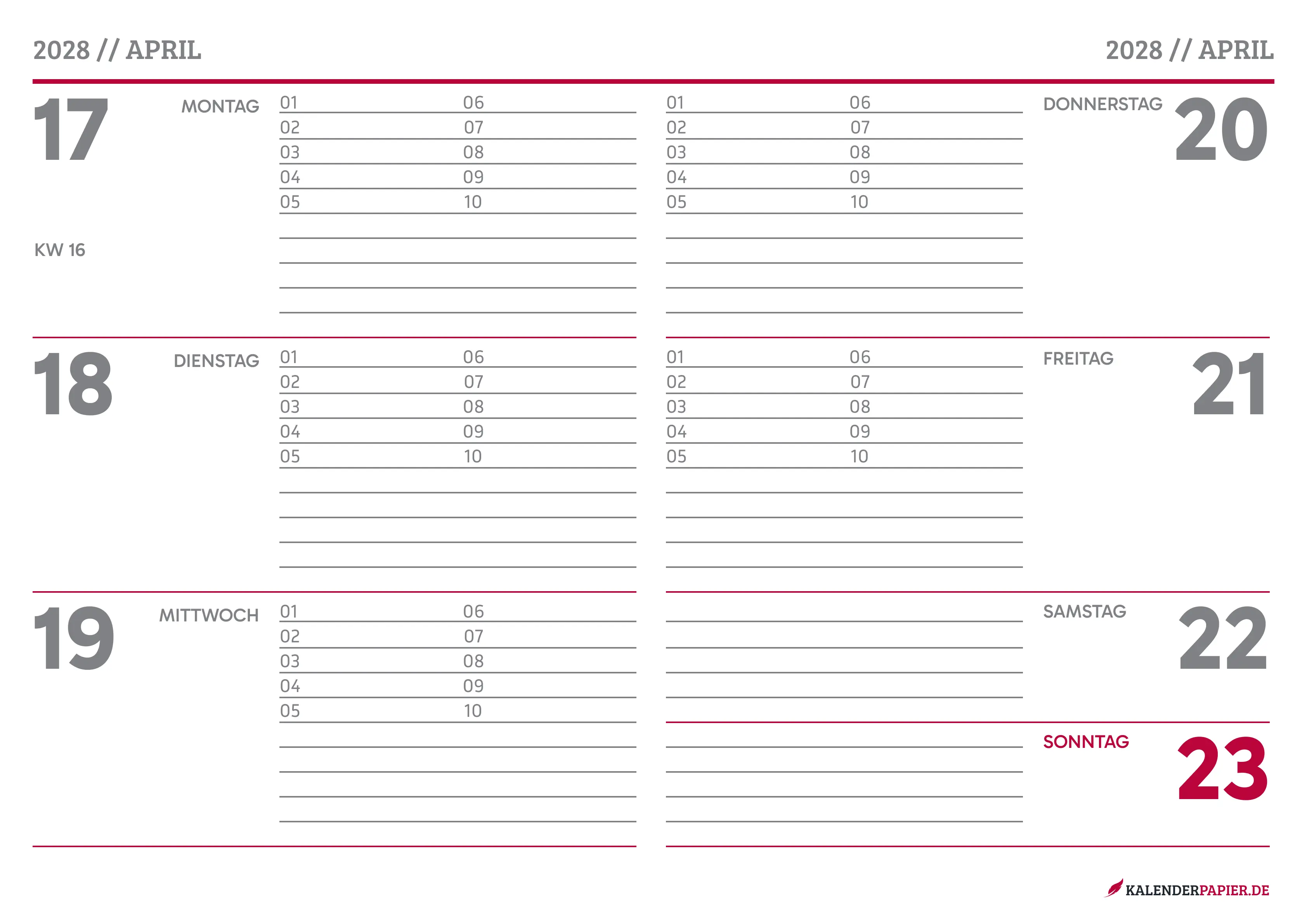 Wochenkalender 2028 Ästhetisch